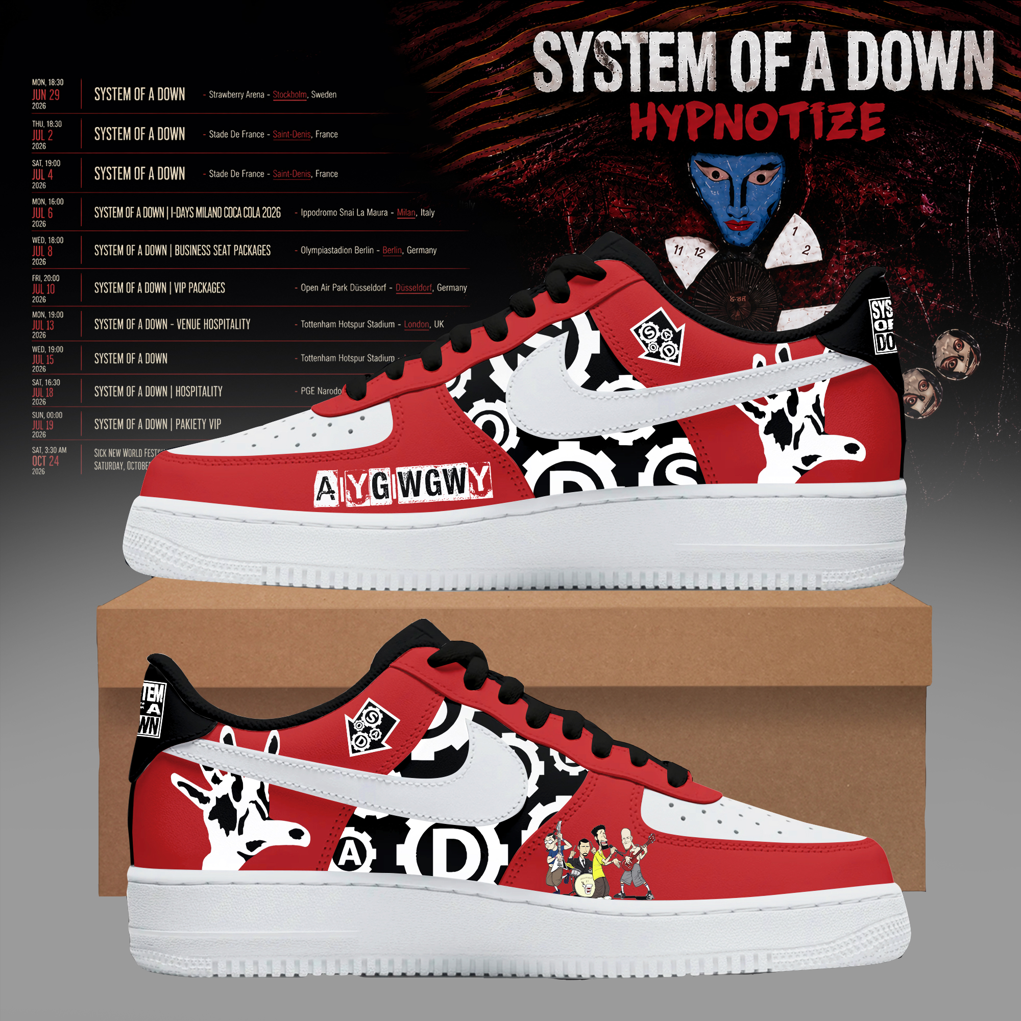 System Of A Down Europe 2026 Tour Collection Custom High Top Sneakers