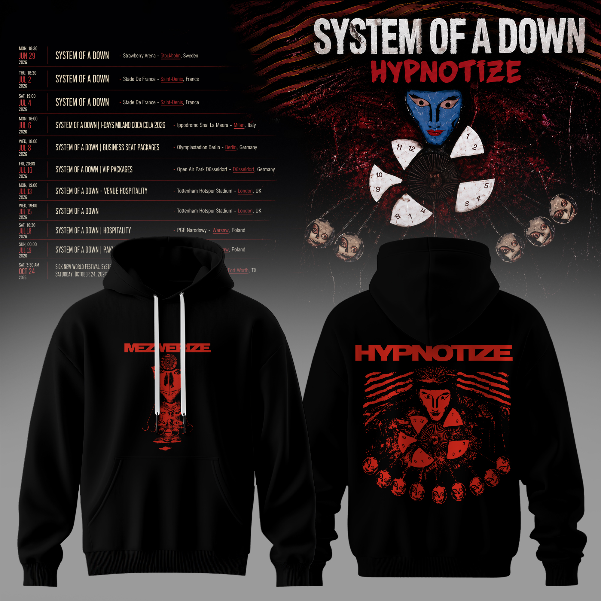 System Of A Down Europe 2026 Tour Collection Limited Edition Pullover Hoodie