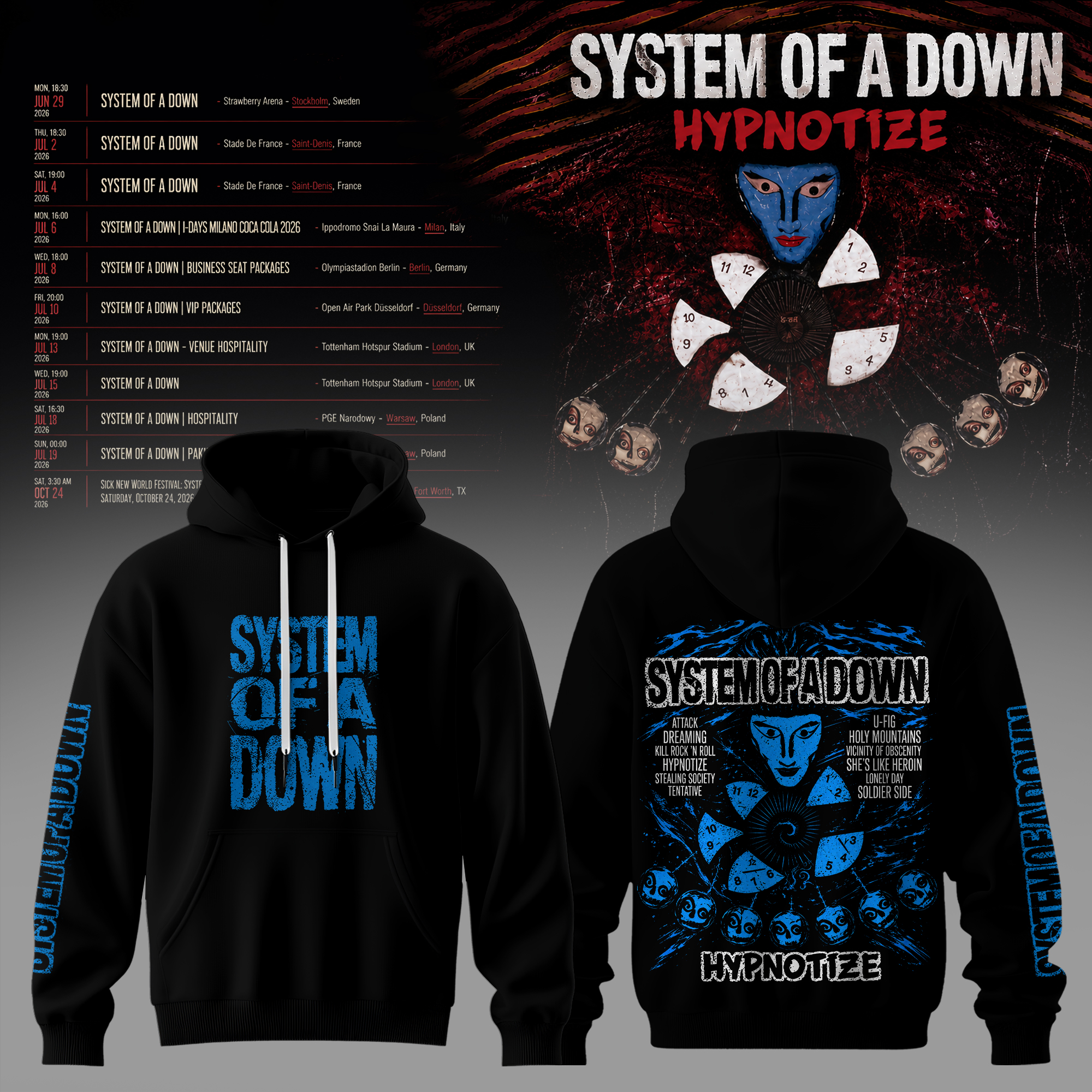 System Of A Down Europe 2026 Tour Collection Premium Concert Hoodie