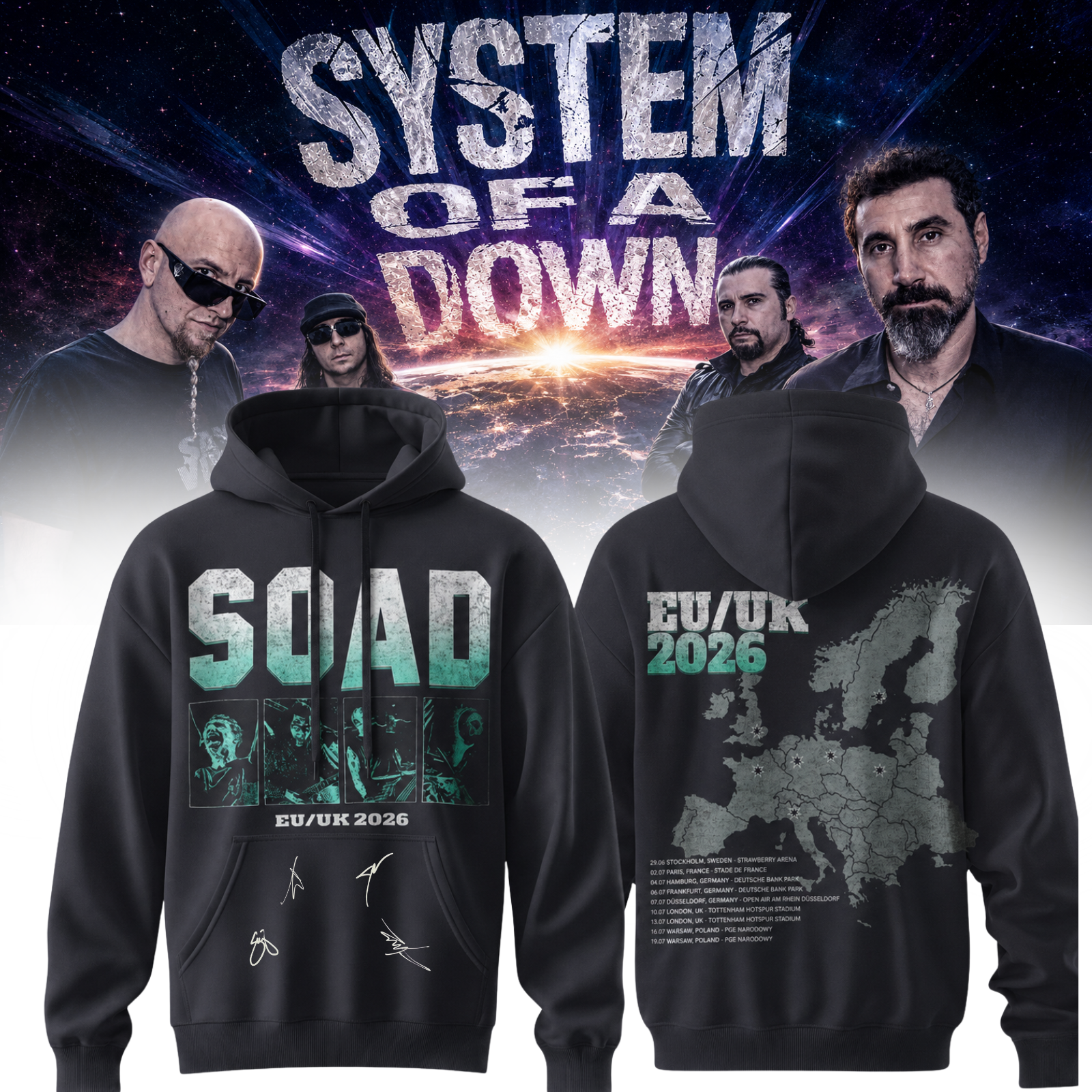 System Of A Down Europe UK Stadium Tour 2026 Collector Hoodie Edition