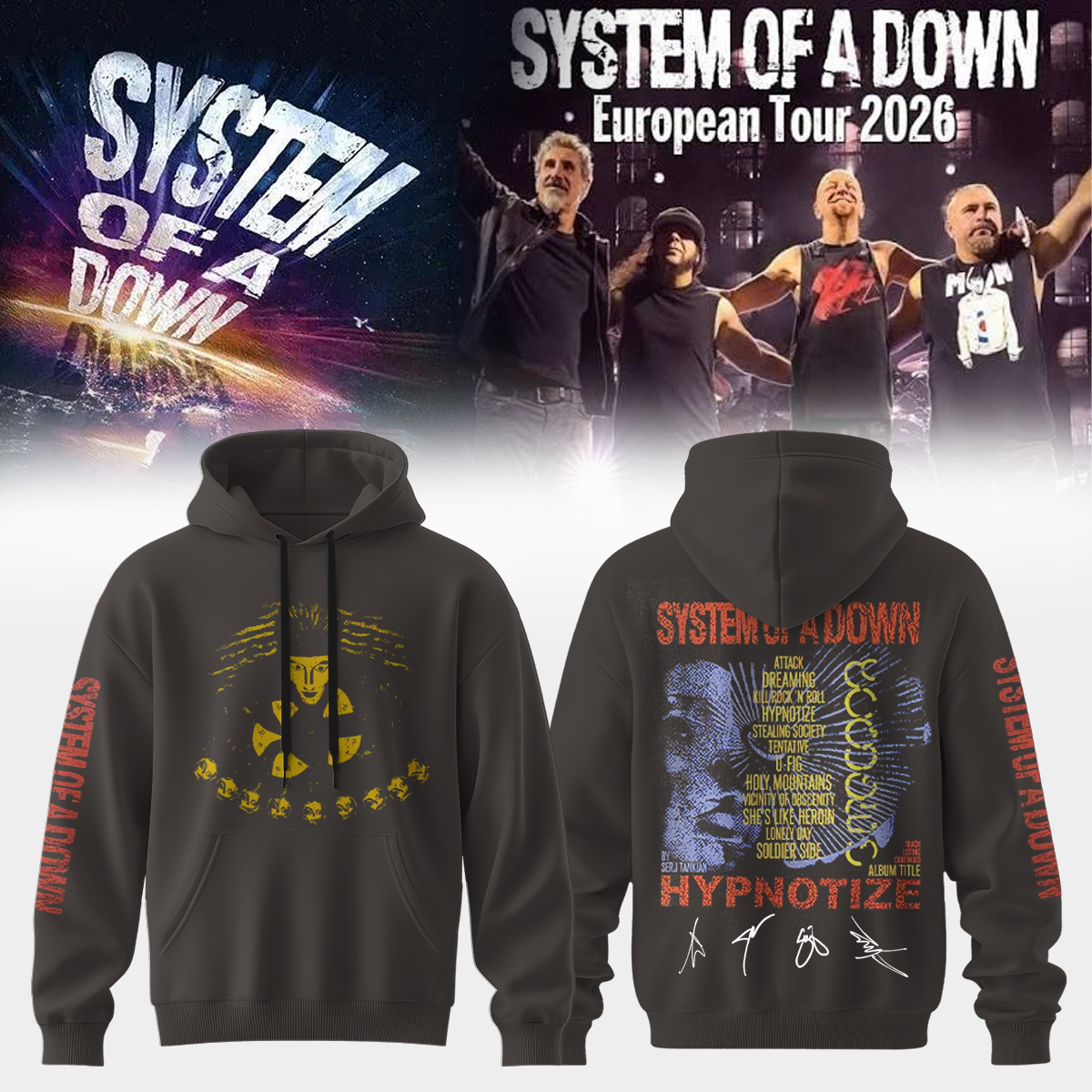 System Of A Down Europe UK Stadium Tour 2026 Collector Signed Hoodie
