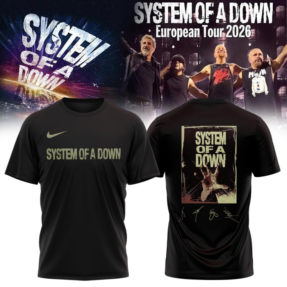System Of A Down Europe UK Stadium Tour 2026 Premium Signed Graphic Tee