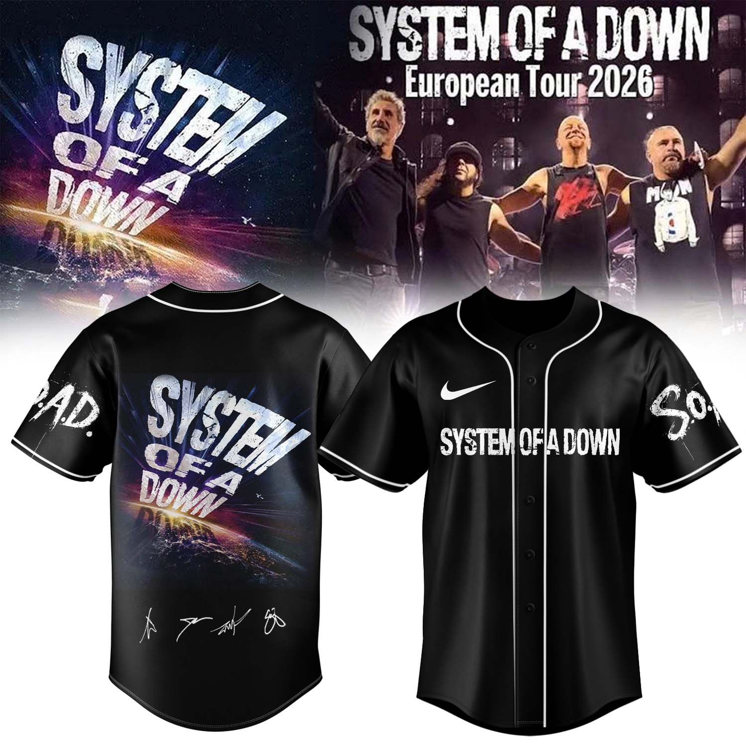 System Of A Down Europe UK Stadium Tour 2026 Signed Limited Baseball Jersey1
