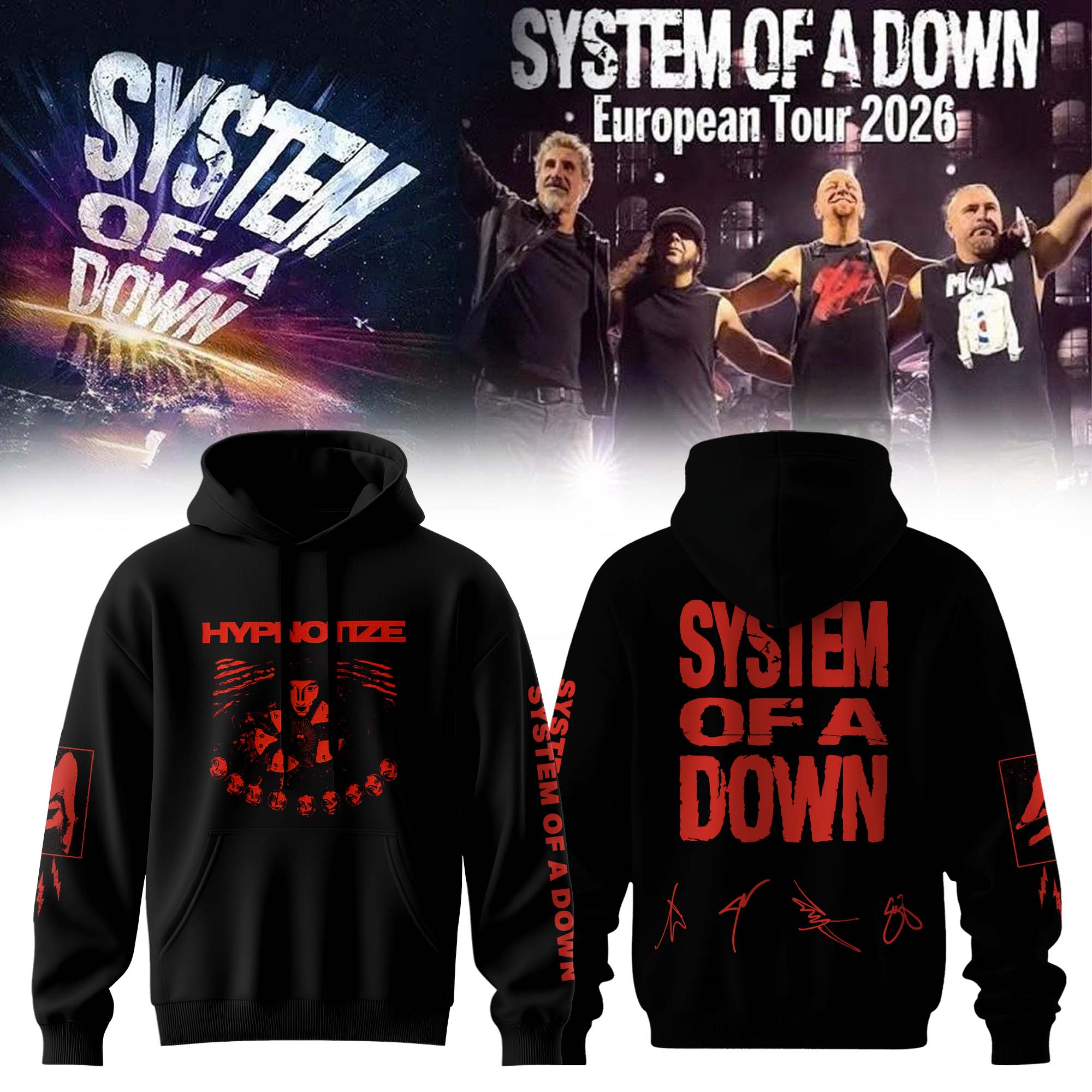 System Of A Down Europe UK Stadium Tour 2026 Signed Premium Fan Hoodie