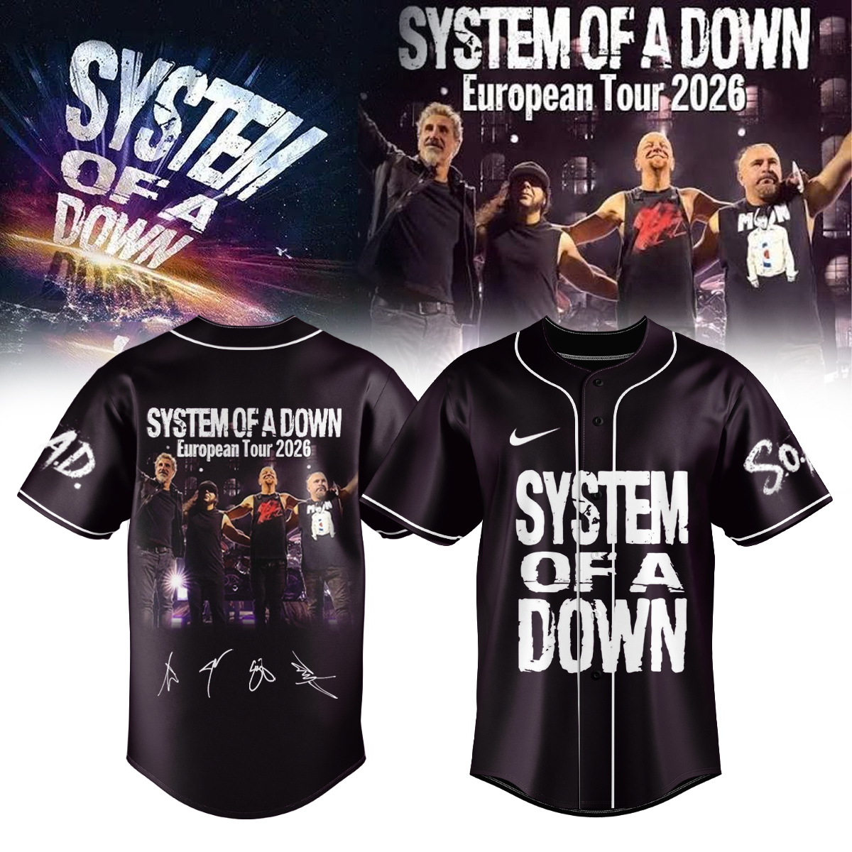 System Of A Down European Tour 2026 Official Merchandise Jersey