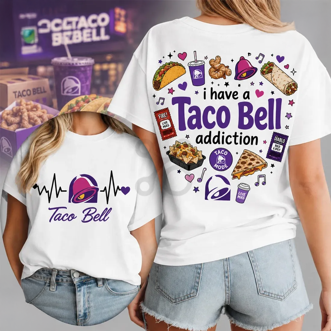 Taco Bell Heartbeat Logo 2026 Classic White Graphic T Shirt Collection