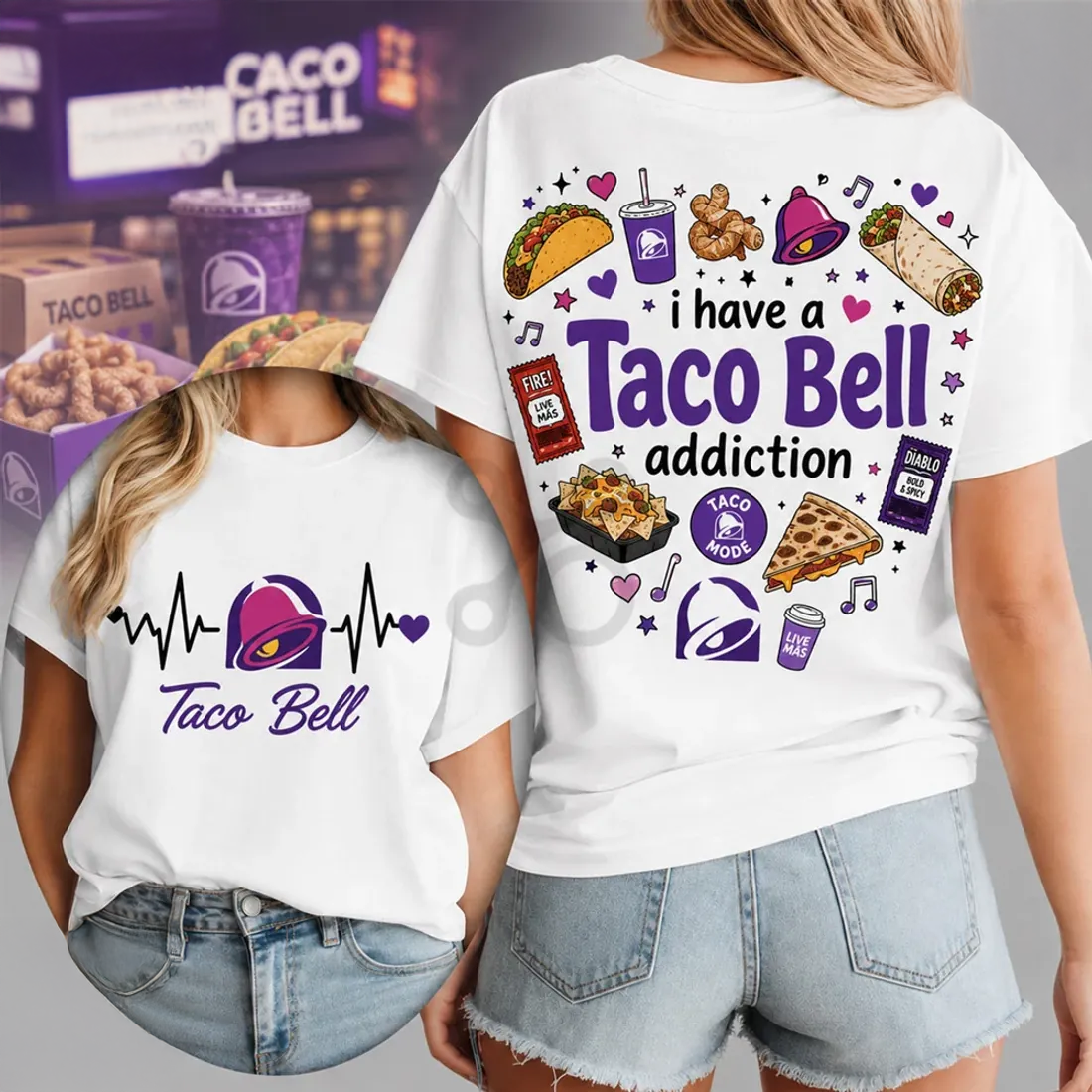Taco Bell Heartbeat Logo 2026 Classic White Graphic T Shirt Collection