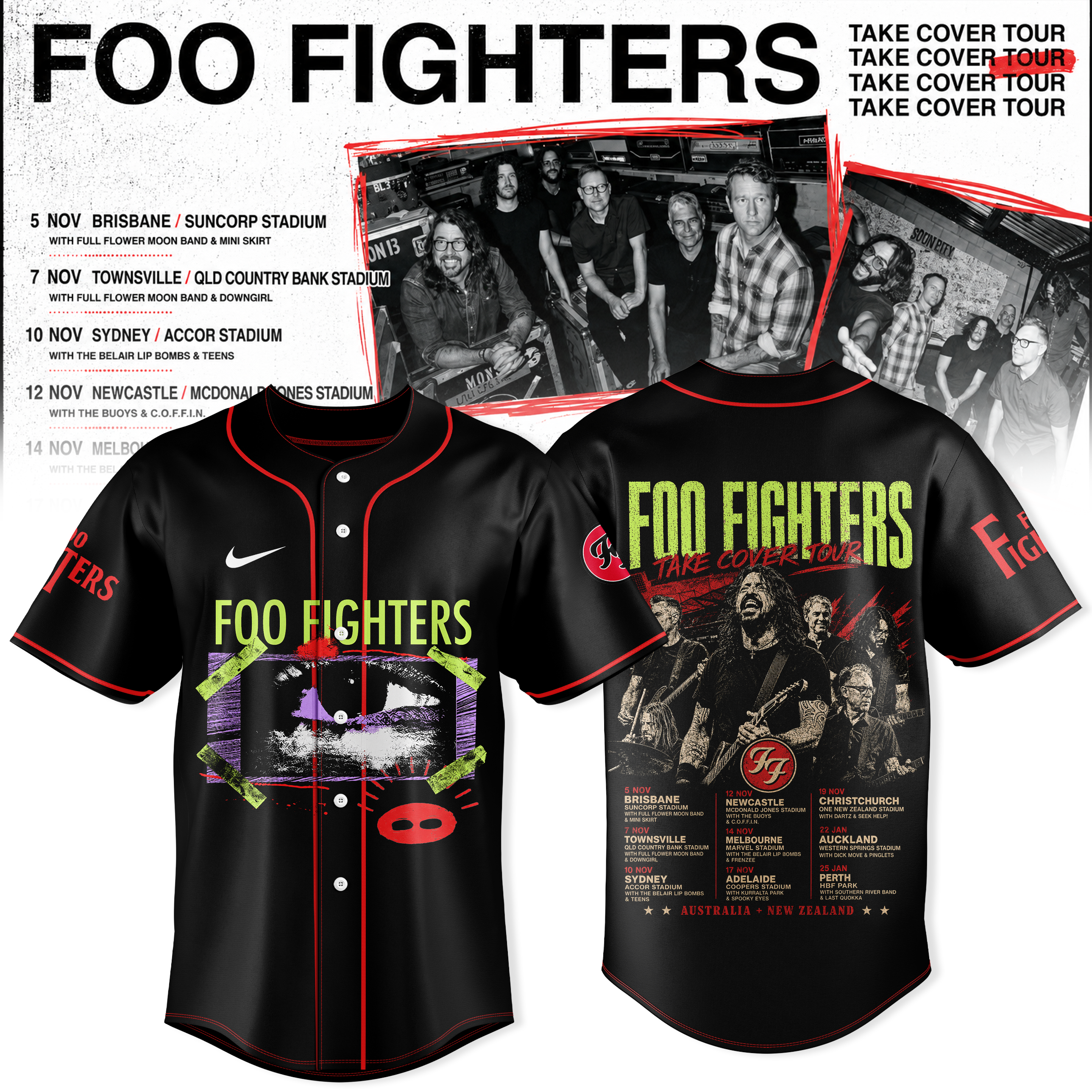 Take Cover AUNZ Tour Exclusive Concert Baseball Jersey Gifts For Fans