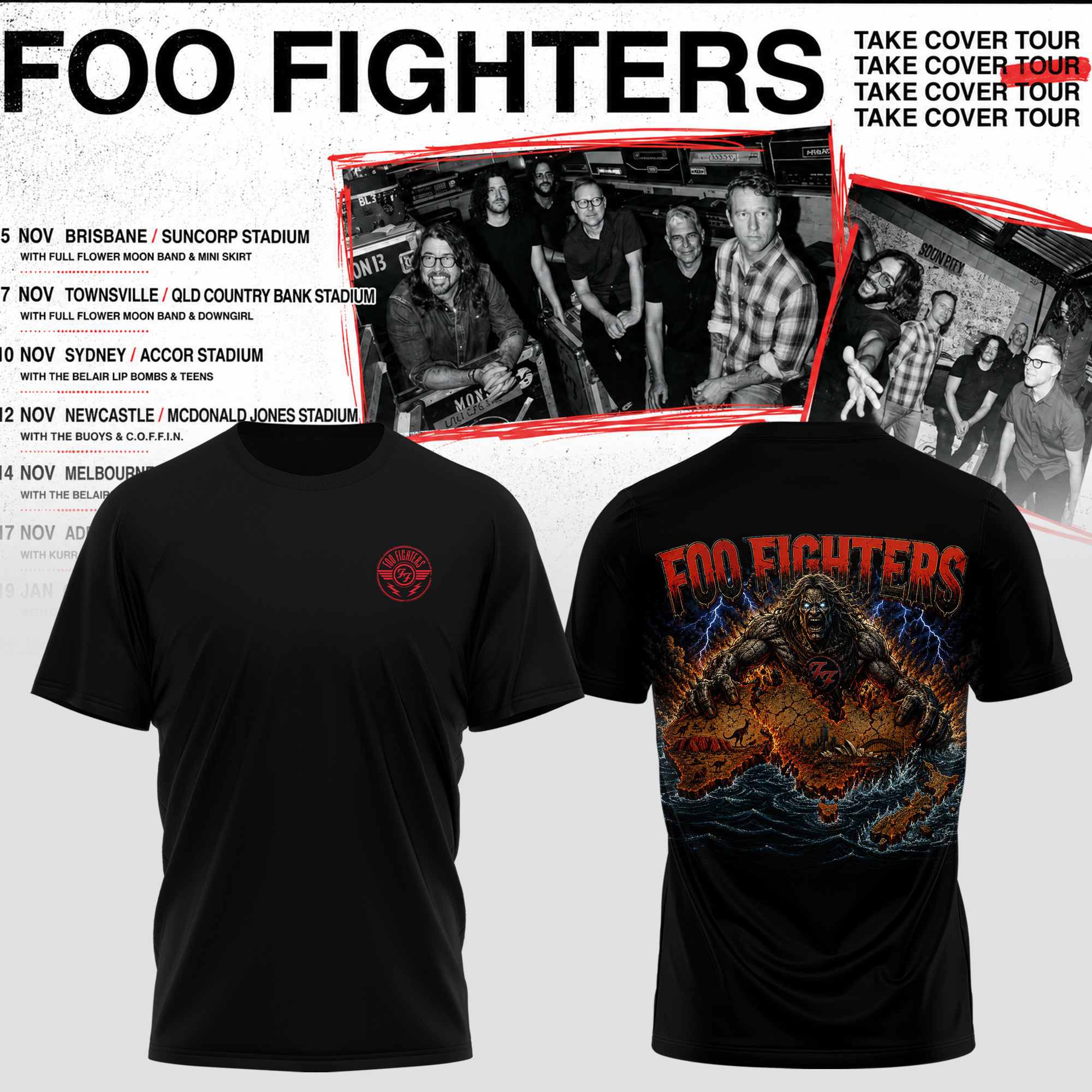 Take Cover AUNZ Tour Exclusive Music Graphic Tee Gifts For Fans