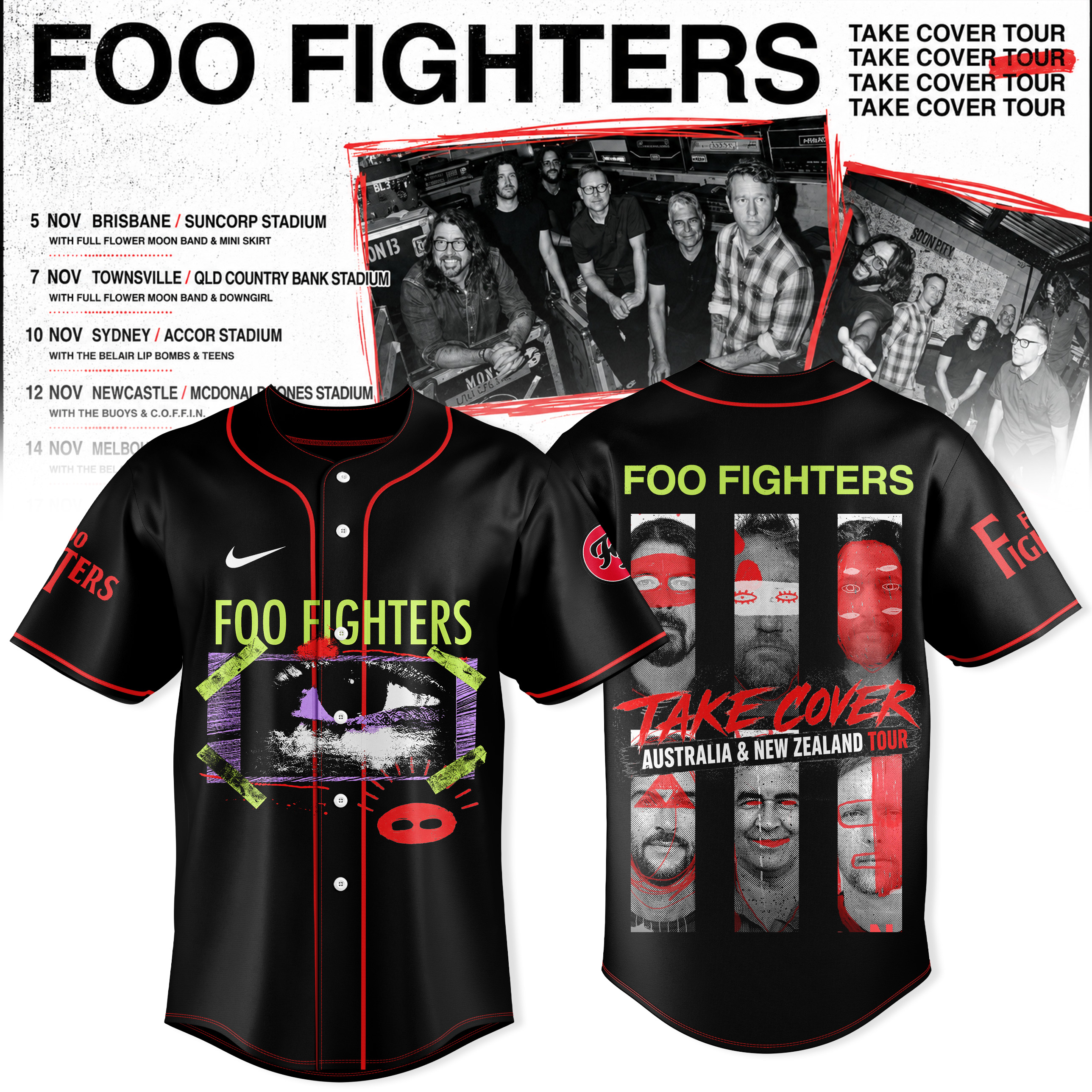 Take Cover AUNZ Tour Official Baseball Jersey Collection Gifts For Fans
