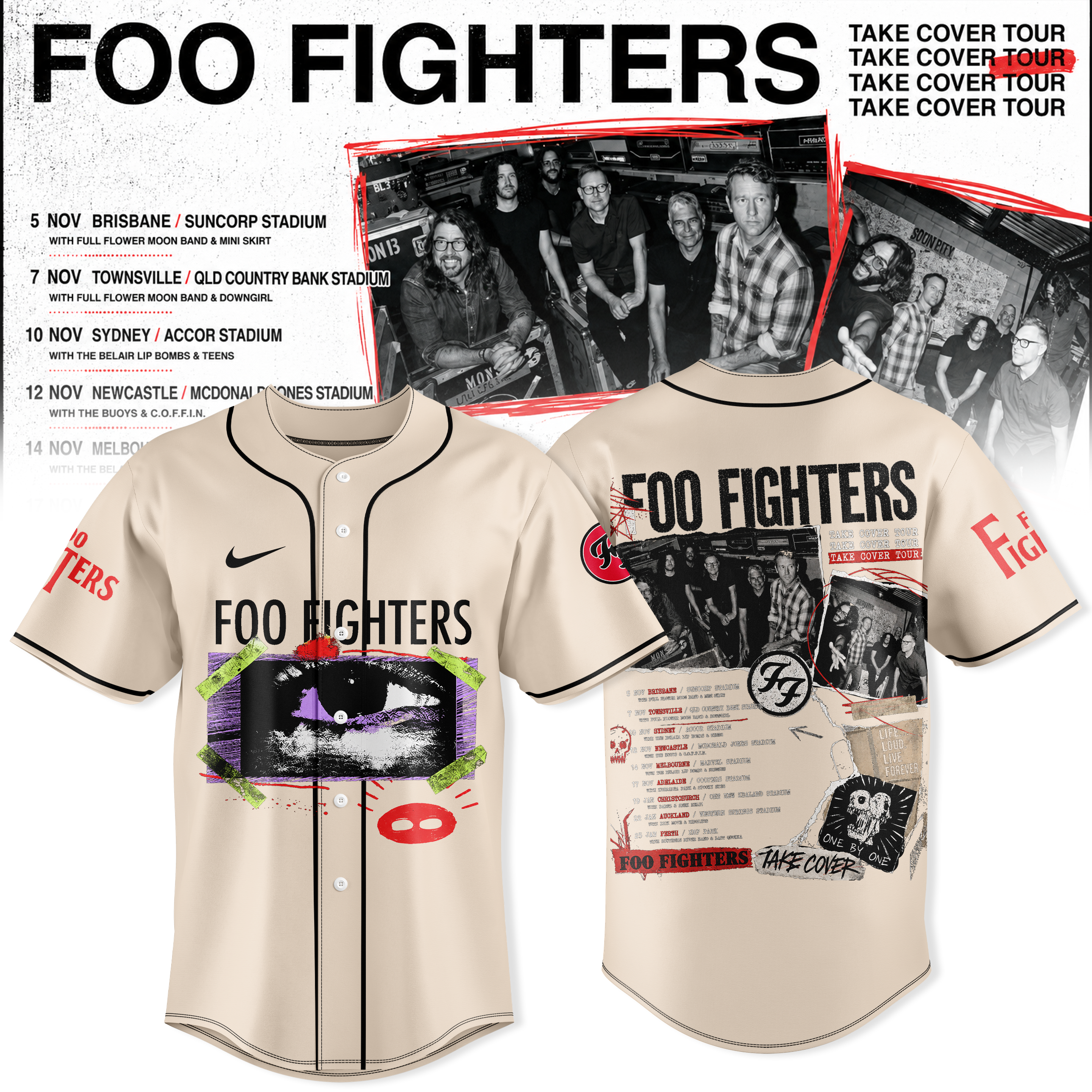 Take Cover AUNZ Tour Premium Baseball Jersey Merchandise Gifts For Fans
