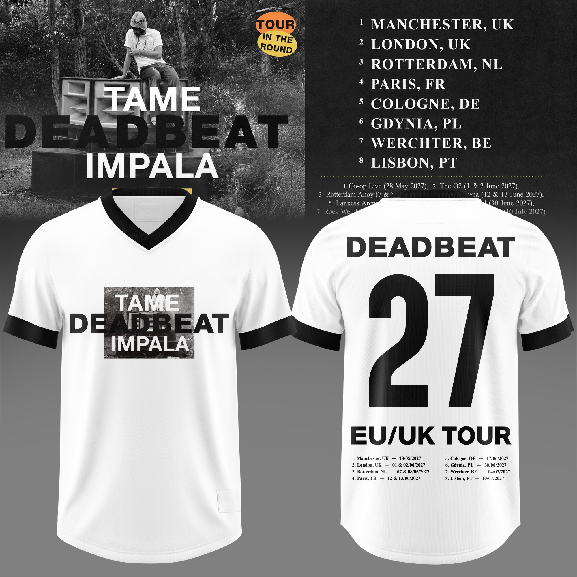 Tame Impala Deadbeat EU UK Tour 2027 White Number 27 Football Jersey Music Fan Apparel 1 - Unicasport Tame Impala Deadbeat EU UK Tour 2027 White Number 27 Football Jersey Music Fan Apparel