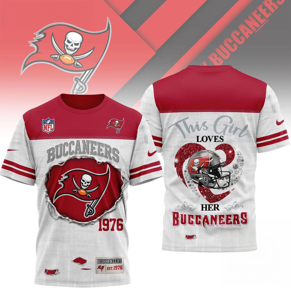 Tampa Bay Buccaneers NFL Girl Heart Helmet 3D Graphic T Shirt