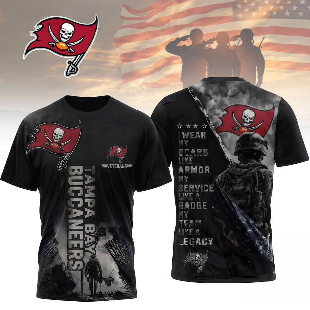 Tampa Bay Buccaneers NFL Veterans Legacy Team 3D Design T Shirt