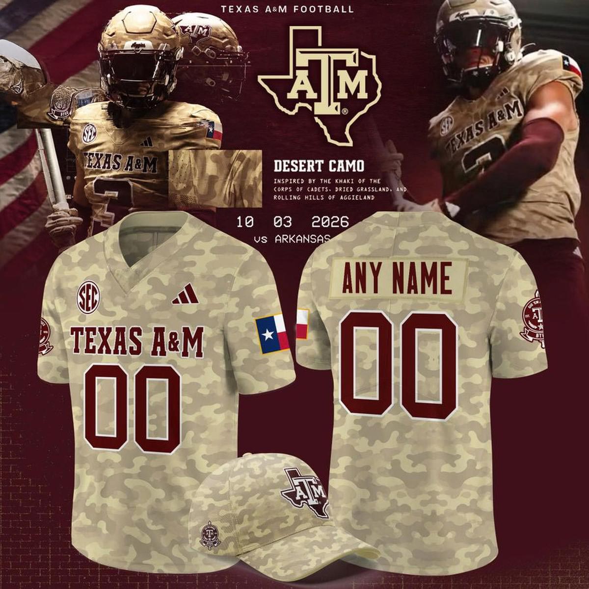 Texas AM 2026 Honor and Support Desert Camo Personalized Football Jersey Custom Name Number College Fan Apparel 1 - Unicasport Texas AM 2026 Honor and Support Desert Camo Personalized Football Jersey Custom Name Number College Fan Apparel