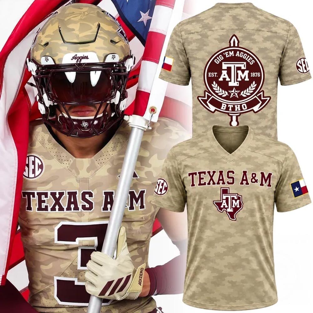 Texas AM Aggies 2026 Honor Support Camo Football Jersey NCAA College Team Fan Military Inspired Apparel 1 - Unicasport Texas AM Aggies 2026 Honor Support Camo Football Jersey NCAA College Team Fan Military Inspired Apparel