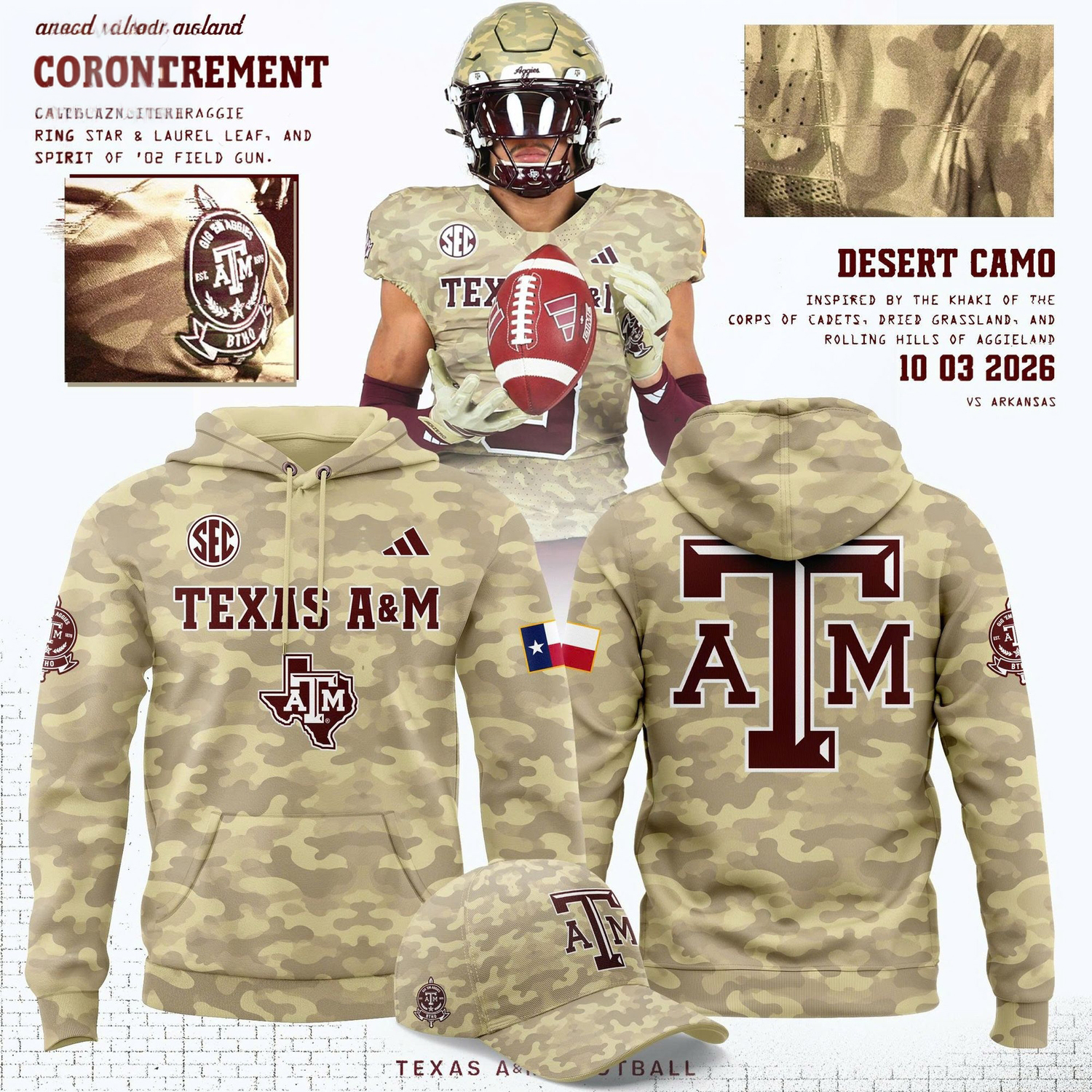 Texas AM Aggies 2026 Honor and Support Camo Special Edition Football Jersey College Football Fan Sports Apparel 1 - Unicasport Texas AM Aggies 2026 Honor and Support Camo Special Edition Football Jersey College Football Fan Sports Apparel