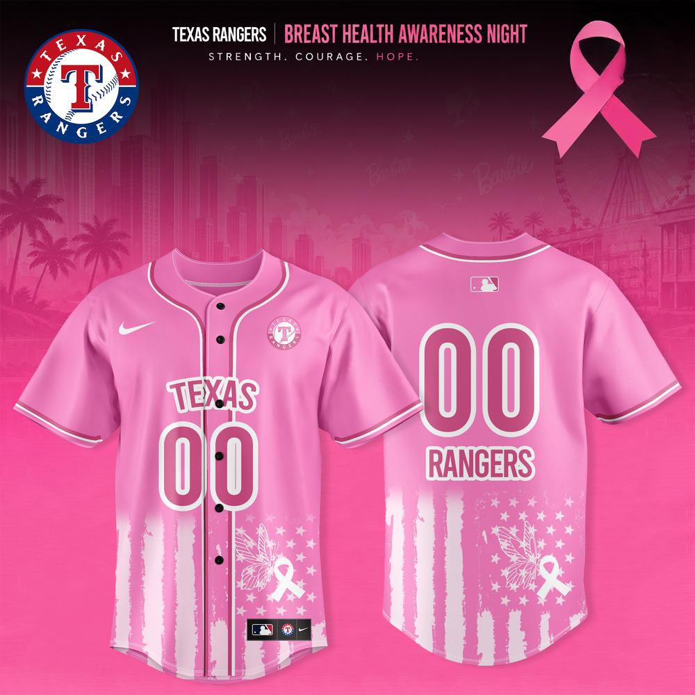 Texas Rangers Breast Health Awareness Night 2026 Pink Ribbon Baseball Jersey Personalized Fan Gift 1 - Unicasport Texas Rangers Breast Health Awareness Night 2026 Pink Ribbon Baseball Jersey Personalized Fan Gift