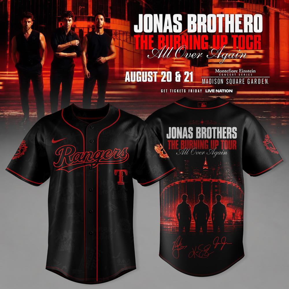 Texas Rangers Jonas Brothers The Burning Up Tour 2026 Baseball Jersey 1 - Unicasport Texas Rangers Jonas Brothers The Burning Up Tour 2026 Baseball Jersey