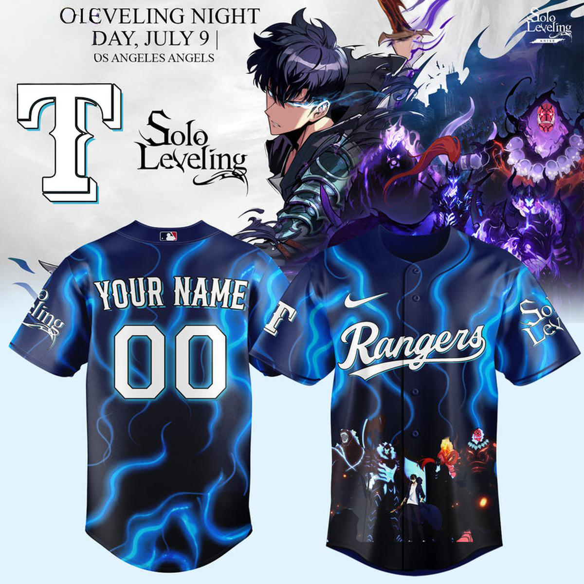 Texas Rangers x Solo Leveling 2026 Personalized Baseball Jersey