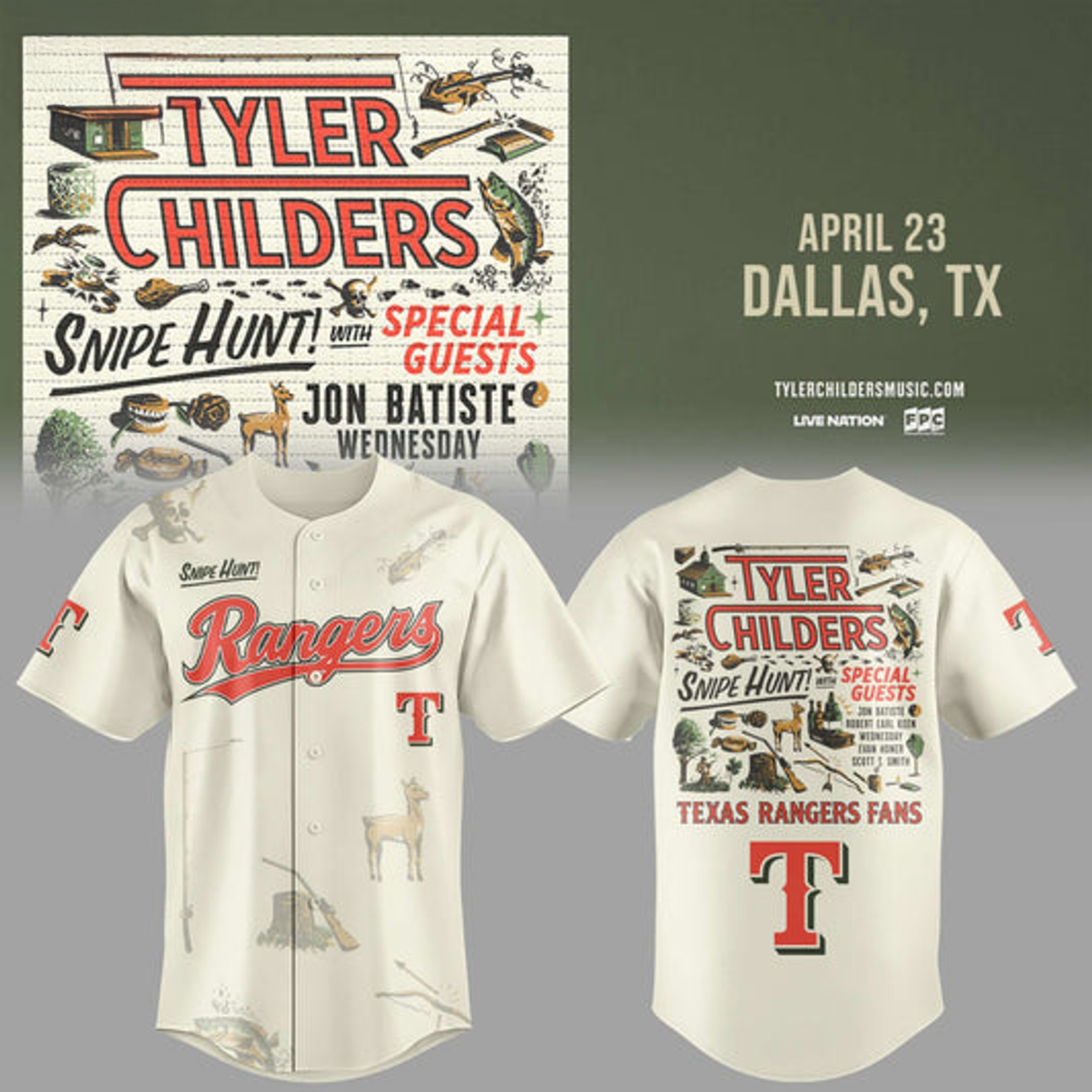 Texas Rangers x Tyler Childers Snipe Hunt Tour April 23 Dallas Baseball Jersey