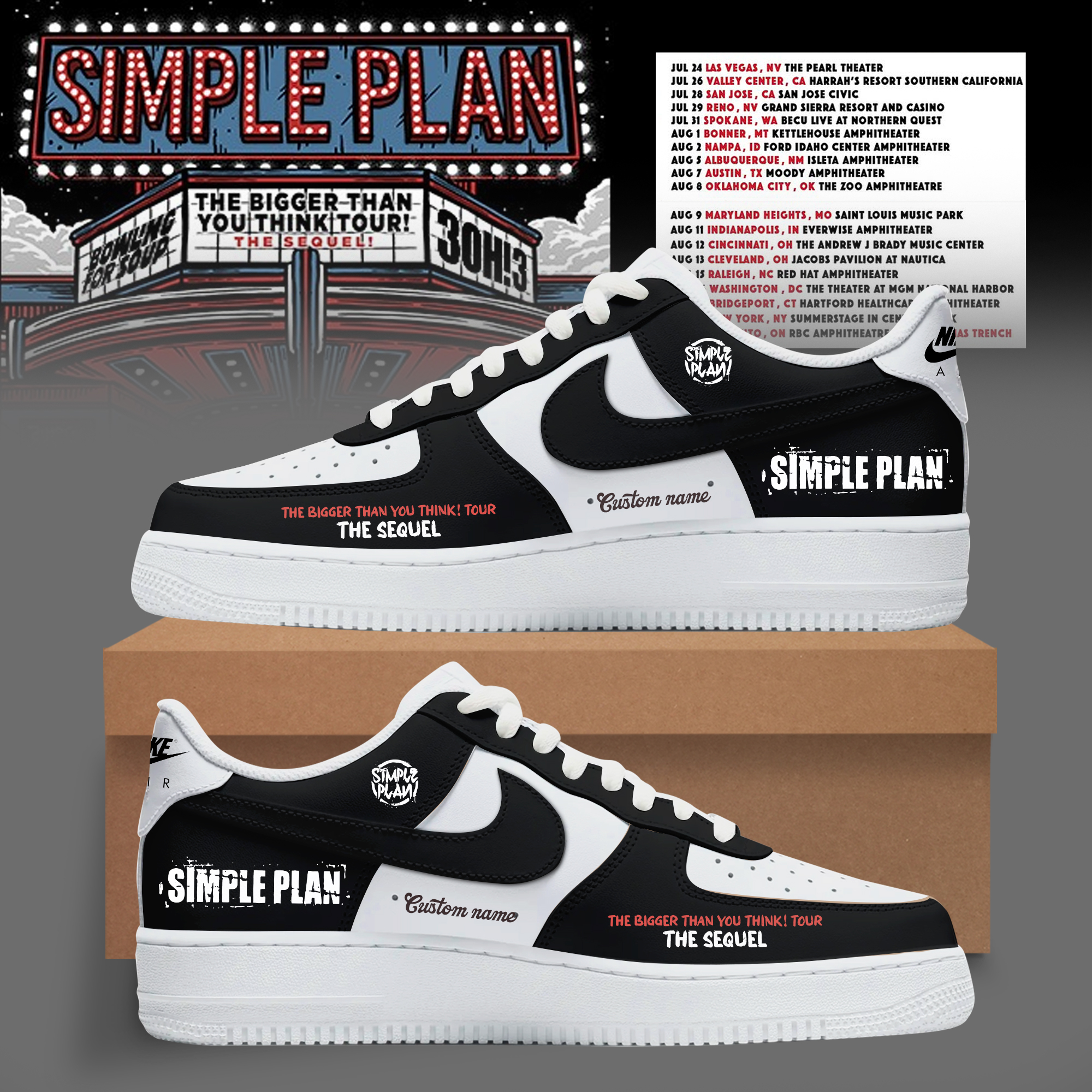 The Bigger Than You Think Tour Premium 3D Black Swoosh Custom Sneakers