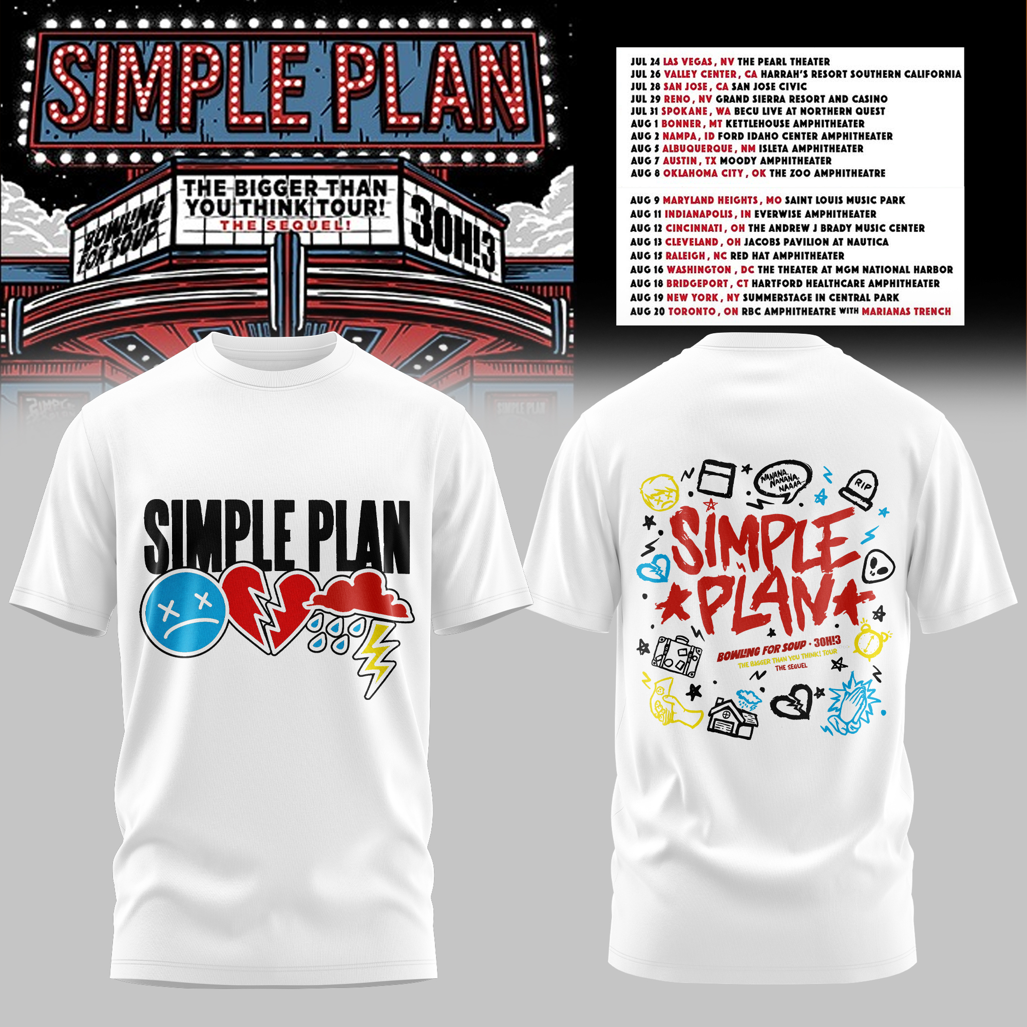 The Bigger Than You Think Tour Premium 3D Graphic T Shirt Doodle Icons Edition