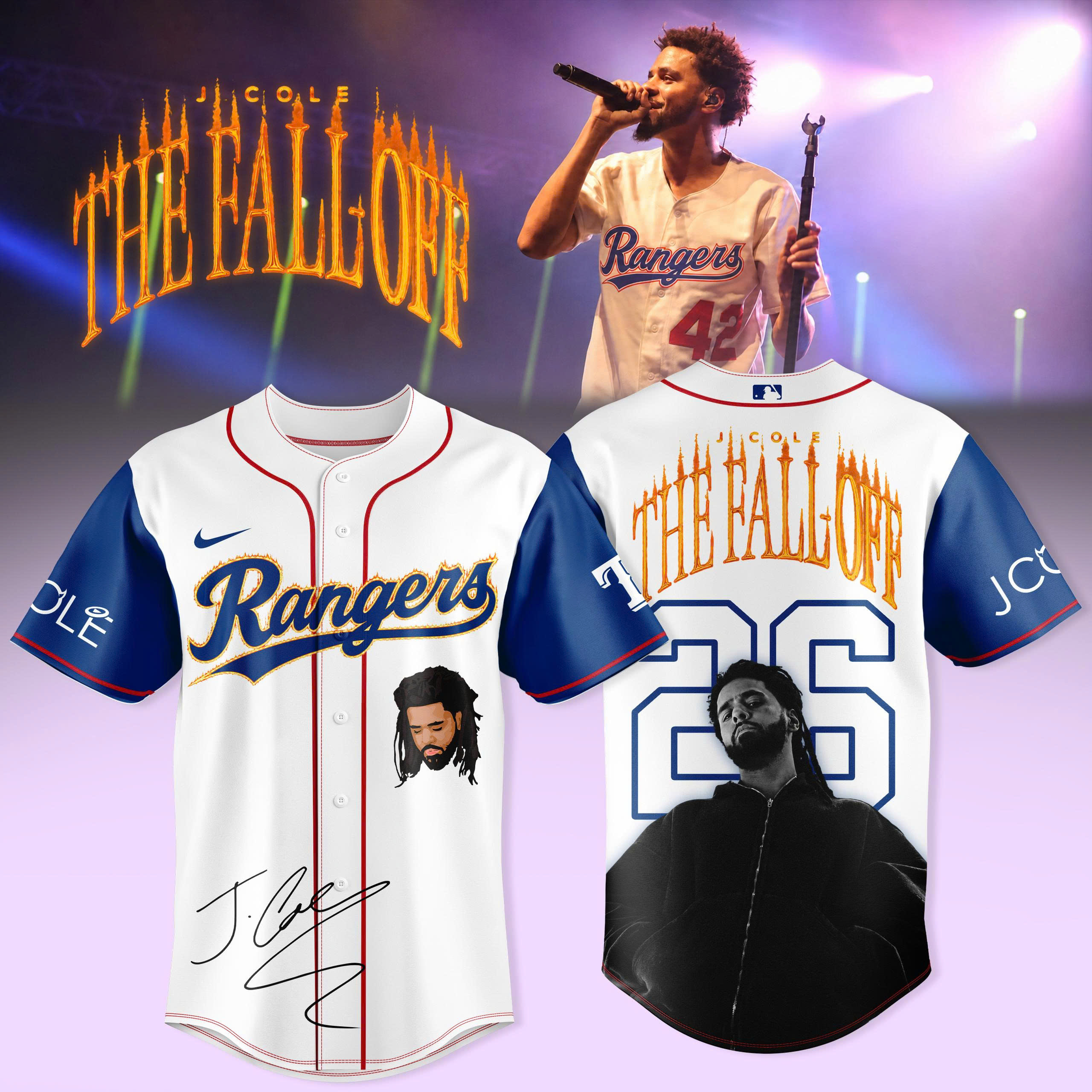 The Fall Off Tour Rangers Premium 3D Baseball Jersey Classic Fan Style