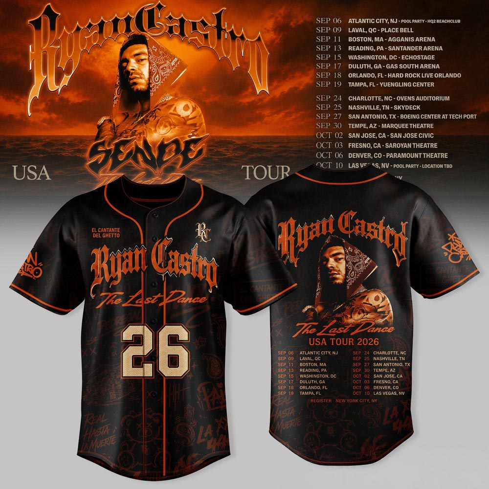 The Last Dance USA Tour 2026 Ryan Castro Baseball Jersey Reggaeton Concert Fan Apparel 2 - Unicasport The Last Dance USA Tour 2026 Ryan Castro Baseball Jersey Reggaeton Concert Fan Apparel