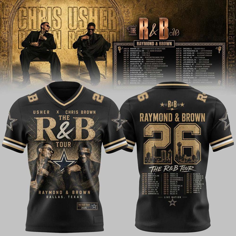 The RB Tour 2026 Usher x Chris Brown Raymond and Brown Football Jersey Concert Apparel 2 - Unicasport The RB Tour 2026 Usher x Chris Brown Raymond and Brown Football Jersey Concert Apparel