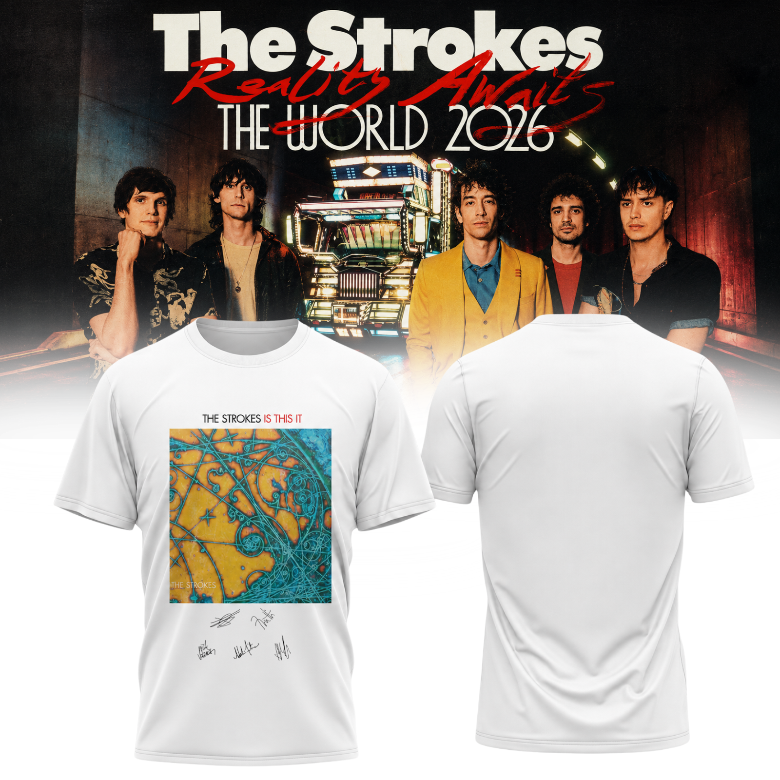 The Strokes Reality Awaits Tour 2026 Signature Limited Edition Graphic T Shirt
