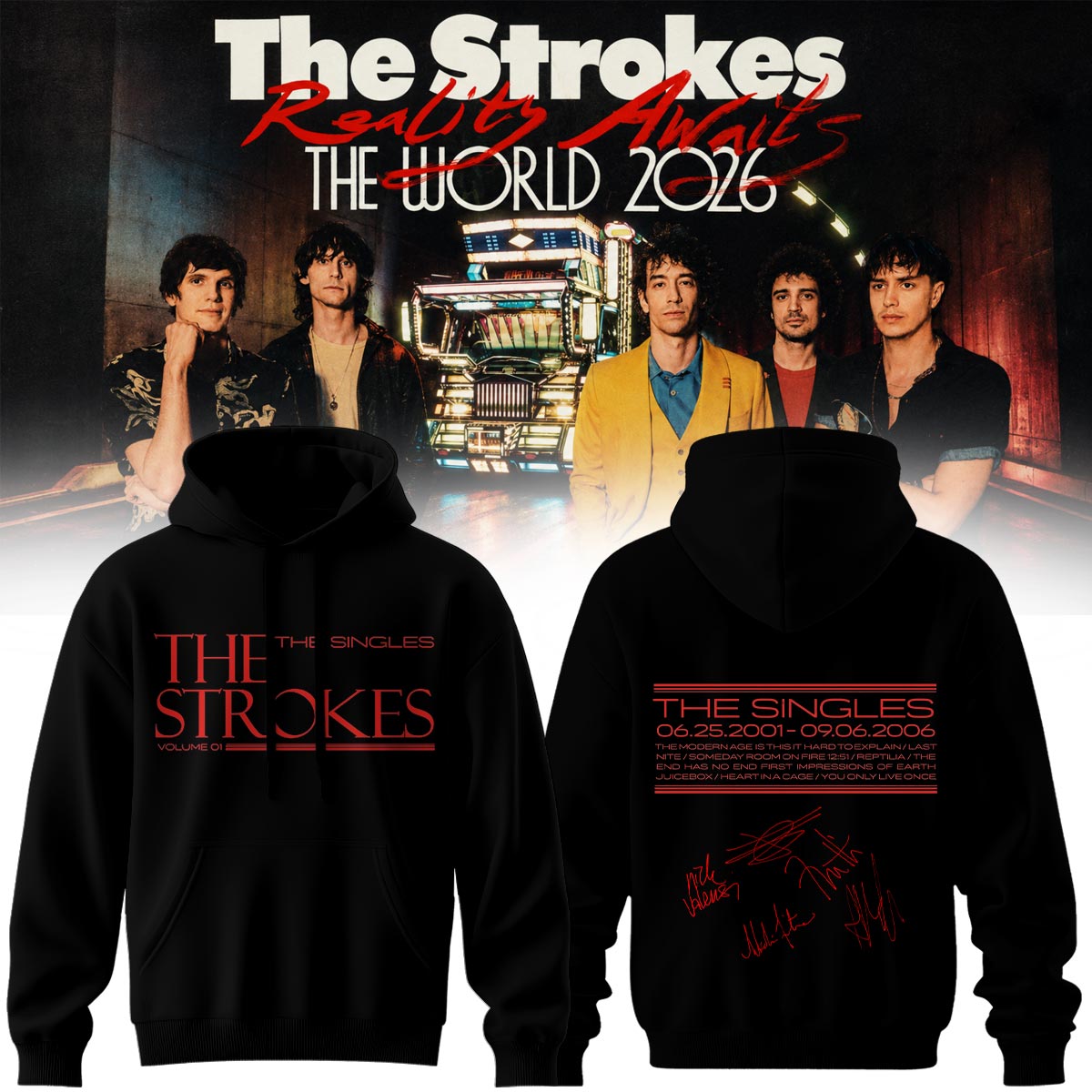 The Strokes Reality Awaits Tour 2026 Signature Limited Edition Pullover Hoodie