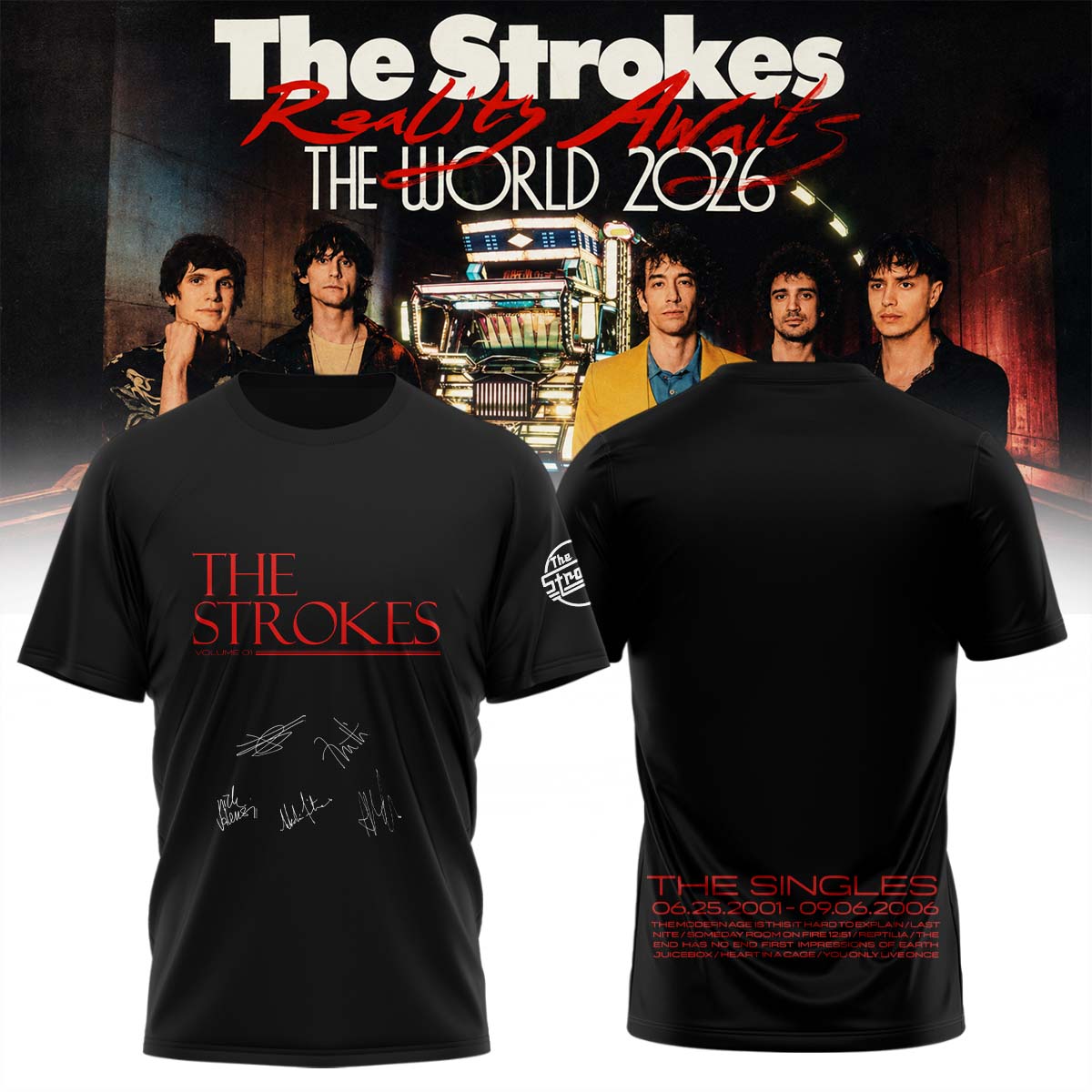The Strokes Reality Awaits Tour 2026 Signature Rock Band Graphic Tee