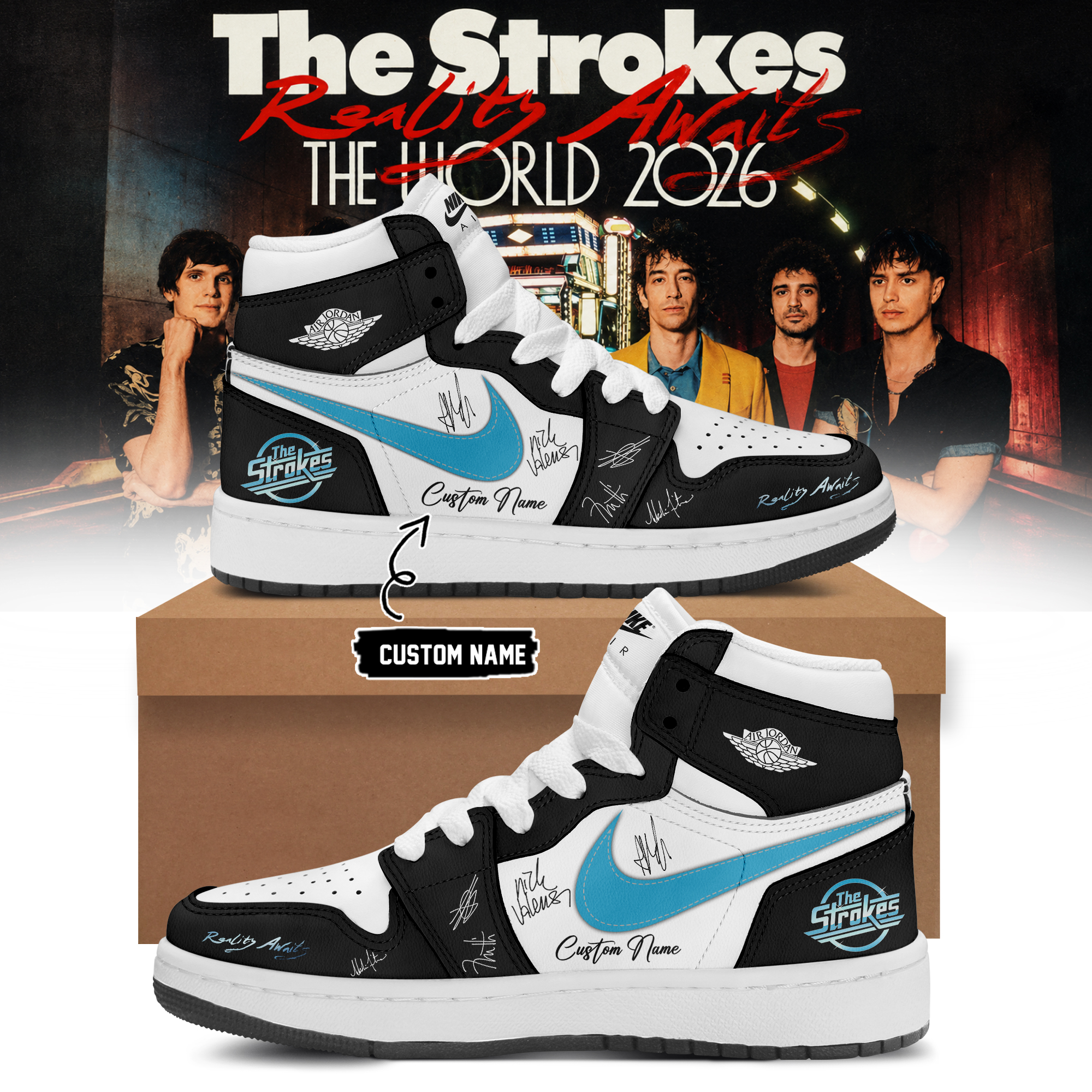 The Strokes Reality Awaits Tour 2026 Vintage Fan High Top Shoes