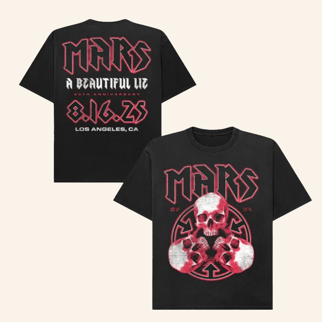 Thirty Seconds To Mars Merch A Beautiful Lie 20Th Anniversary 3 Skull TShirt Fans Gifts