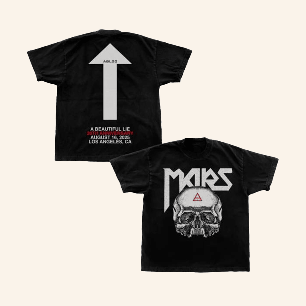Thirty Seconds To Mars Merch A Beautiful Lie 20Th Anniversary Triad Skull TShirt Him Gifts