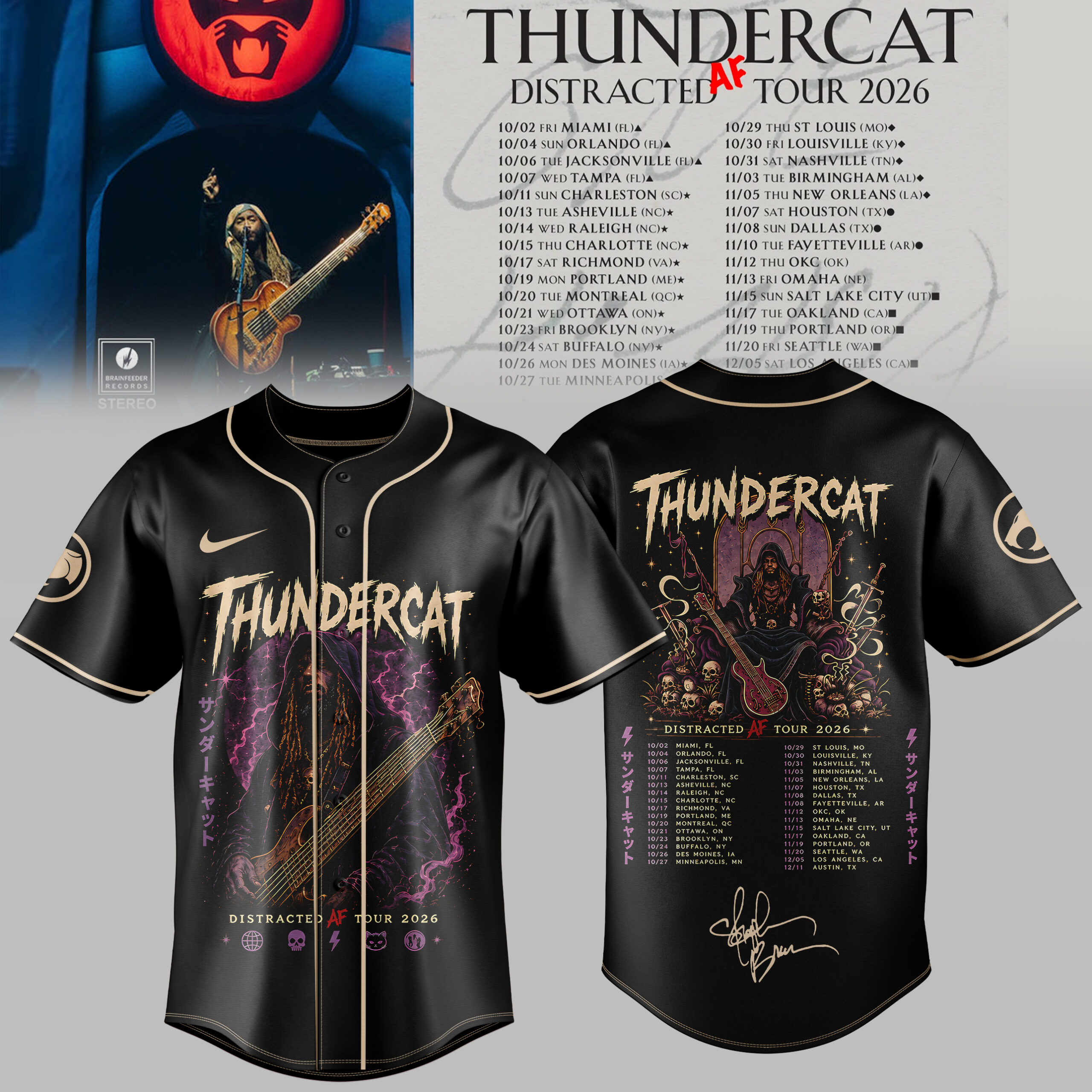 Thundercat Distracted AF Tour 2026 Collection Collector Edition Baseball Jersey
