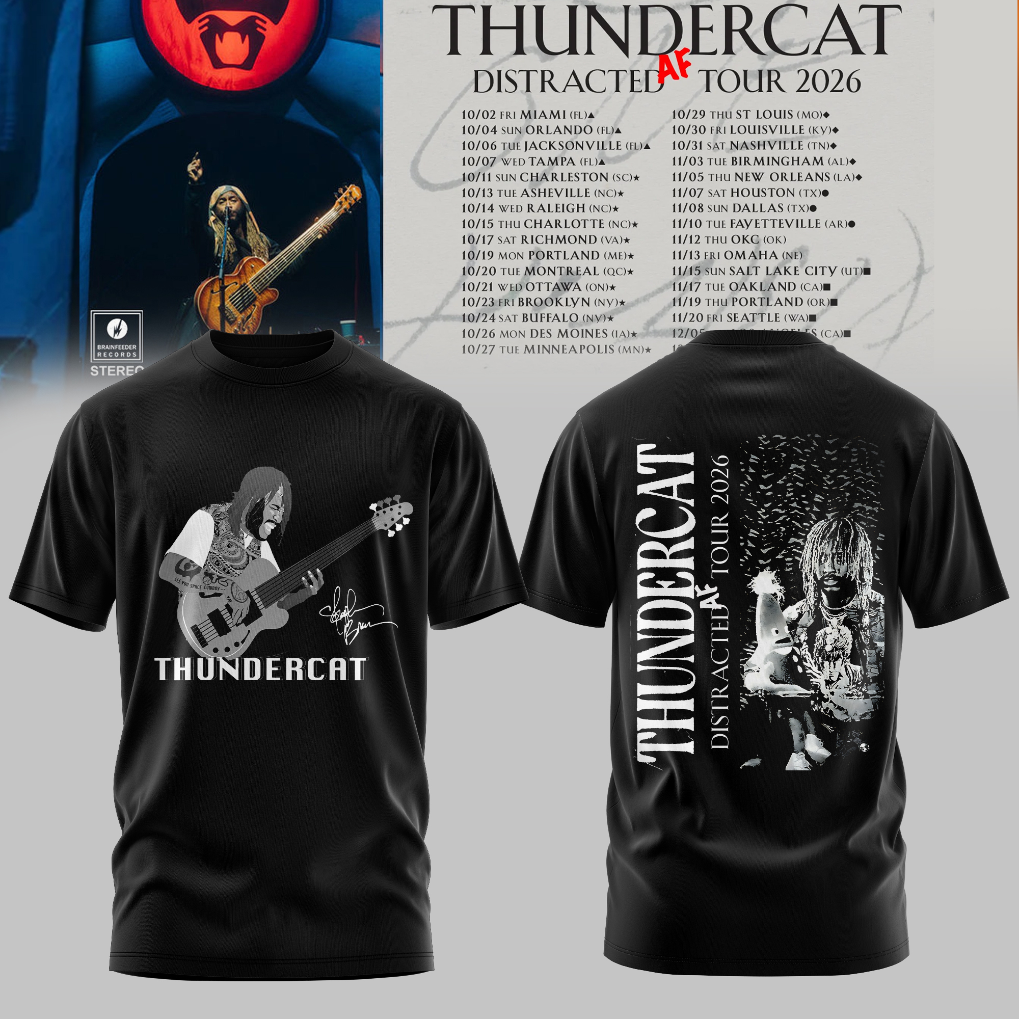 Thundercat Distracted AF Tour 2026 Collection Collector Graphic T Shirt