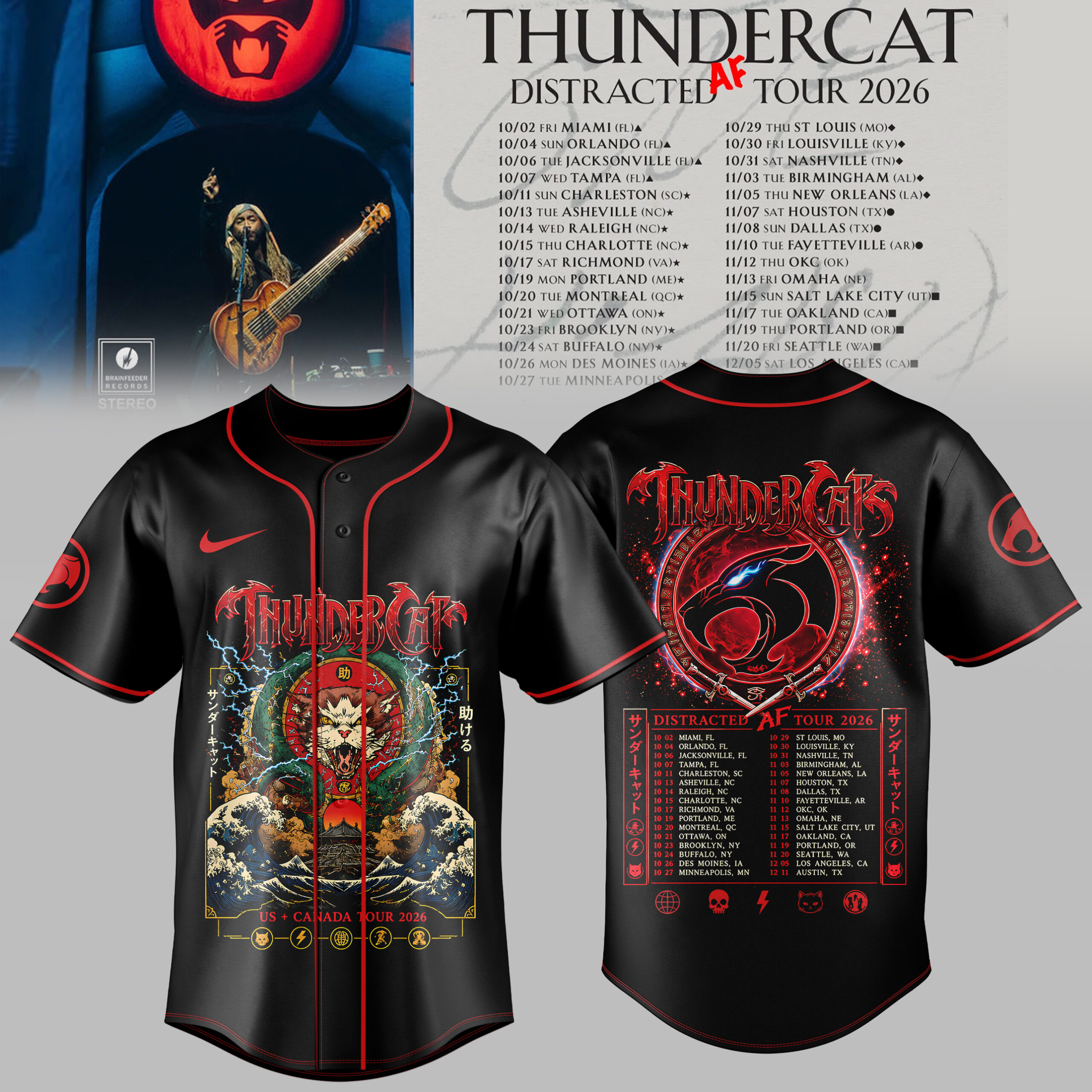 Thundercat Distracted AF Tour 2026 Collection Limited Edition Baseball Jersey