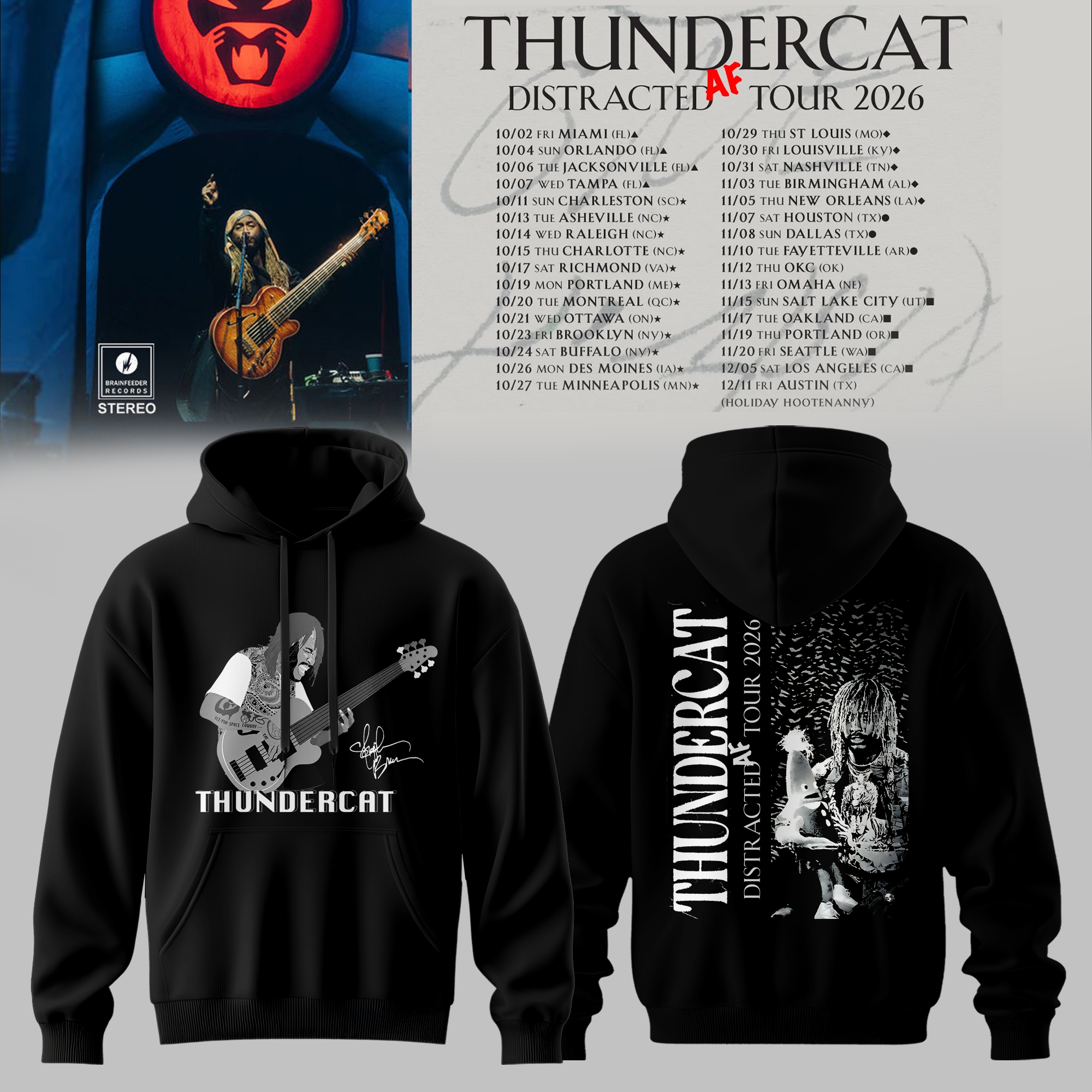 Thundercat Distracted AF Tour 2026 Collection Limited Edition Hoodie