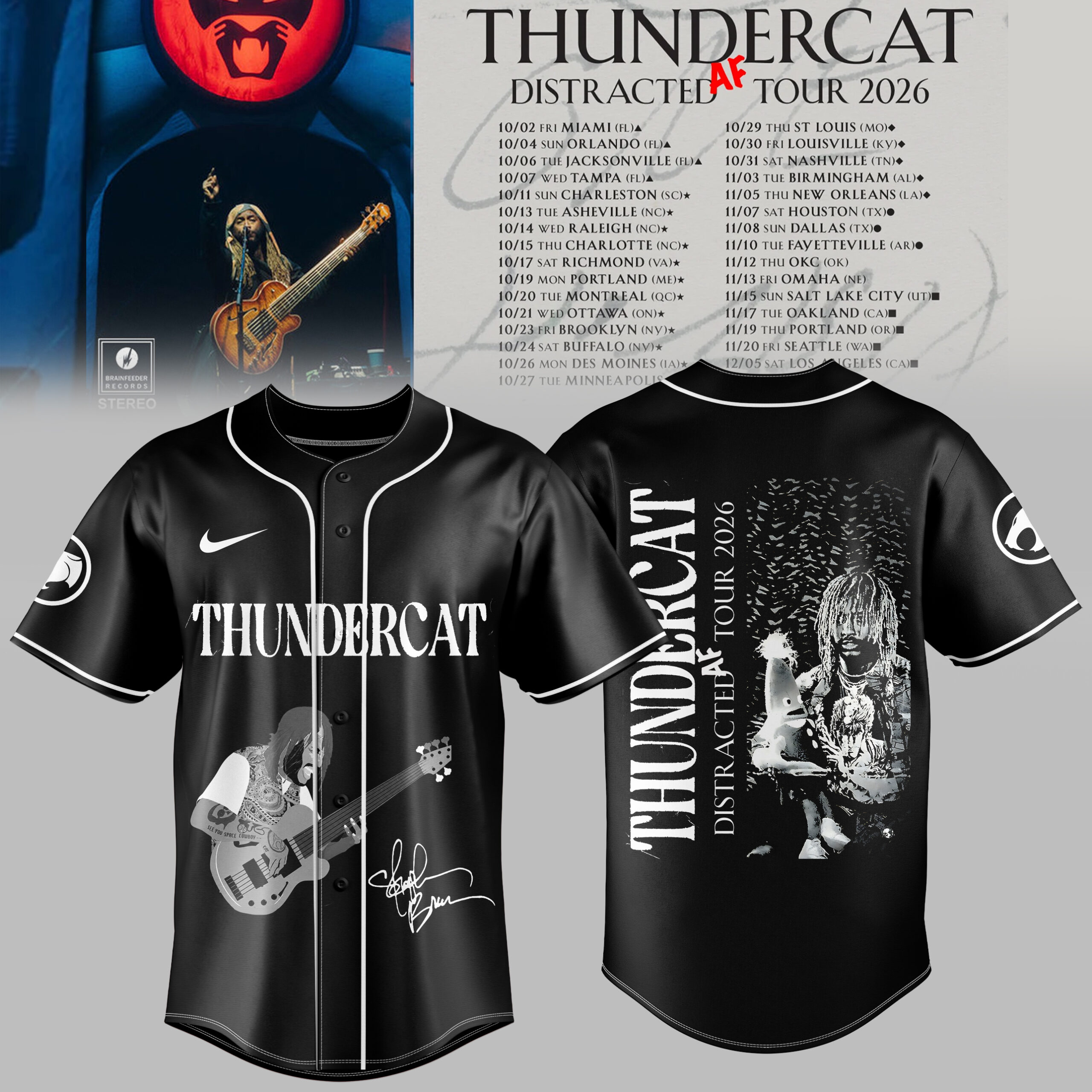 Thundercat Distracted AF Tour 2026 Collection Premium Concert Jersey