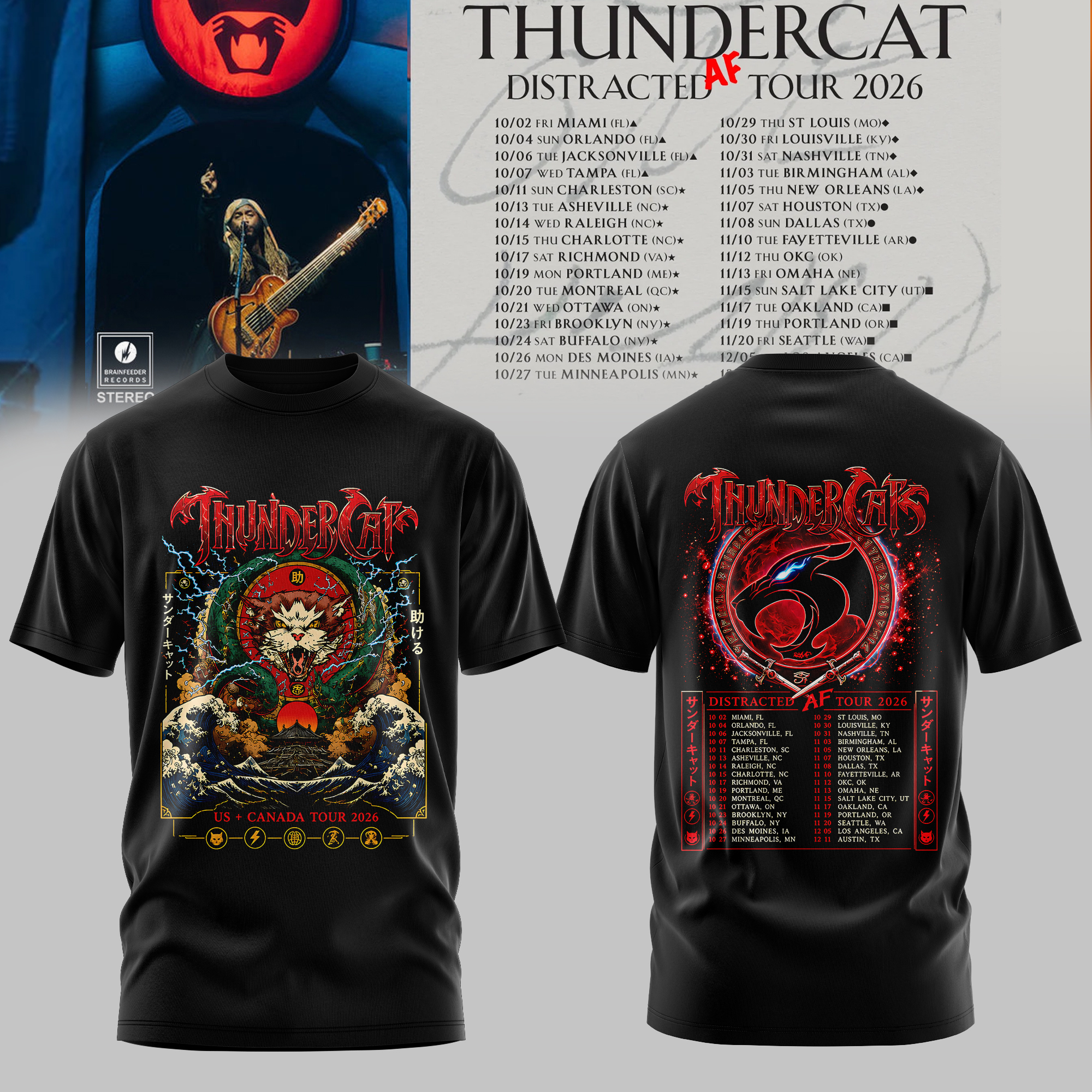 Thundercat Distracted AF Tour 2026 Collection Premium Music Fan Tee