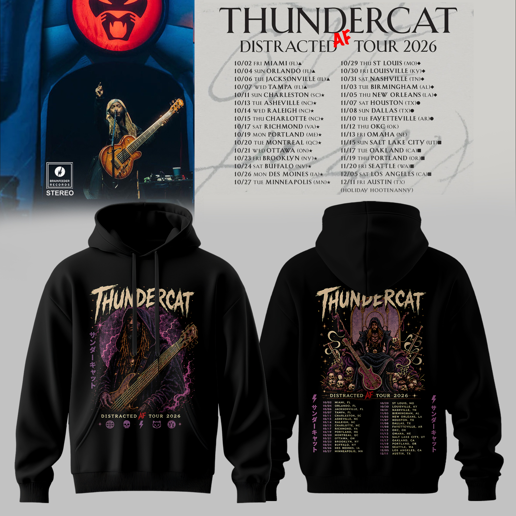 Thundercat Distracted AF Tour 2026 Collection Signature Music Tour Hoodie