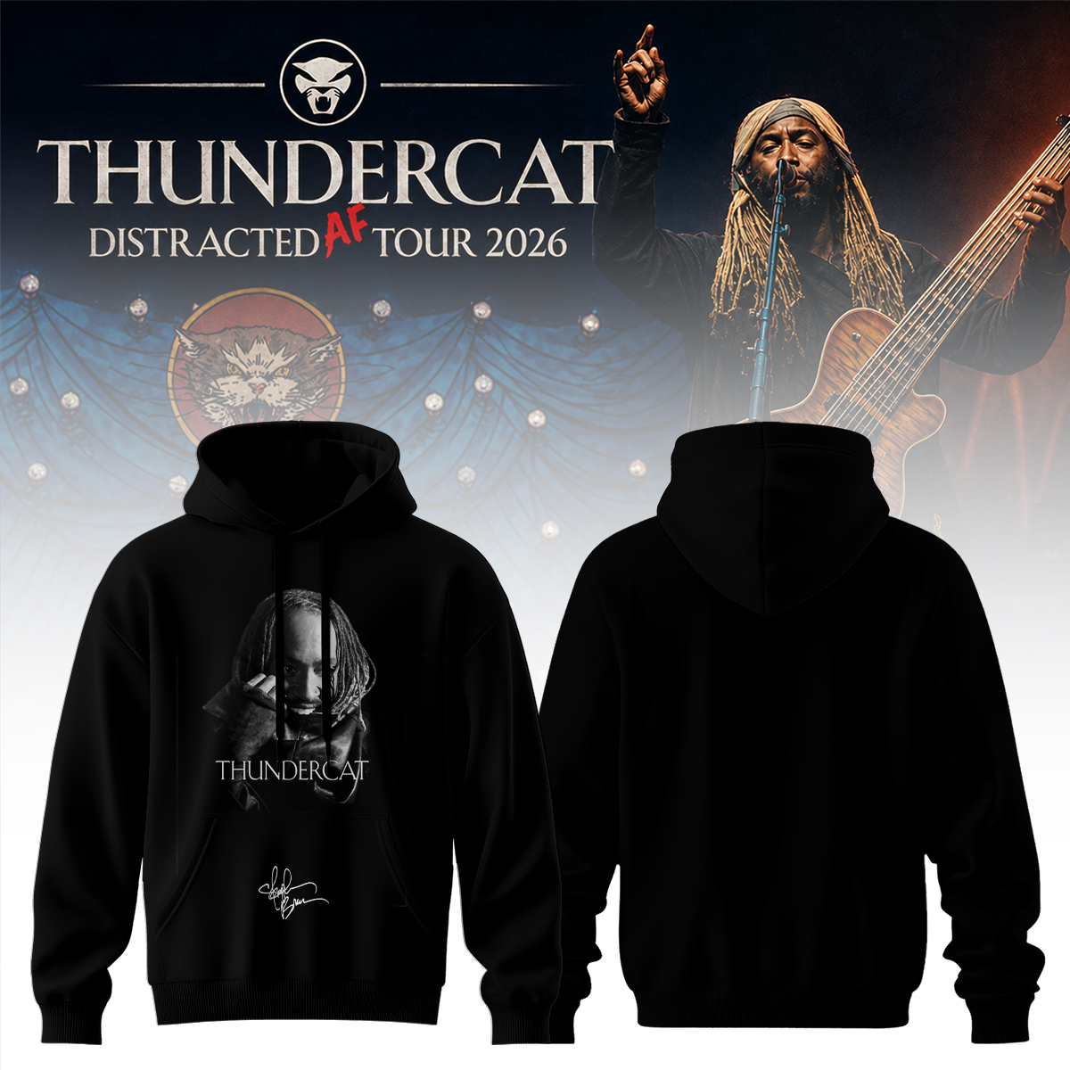 Thundercat Distracted AF Tour 2026 Limited Edition Pullover Hoodie