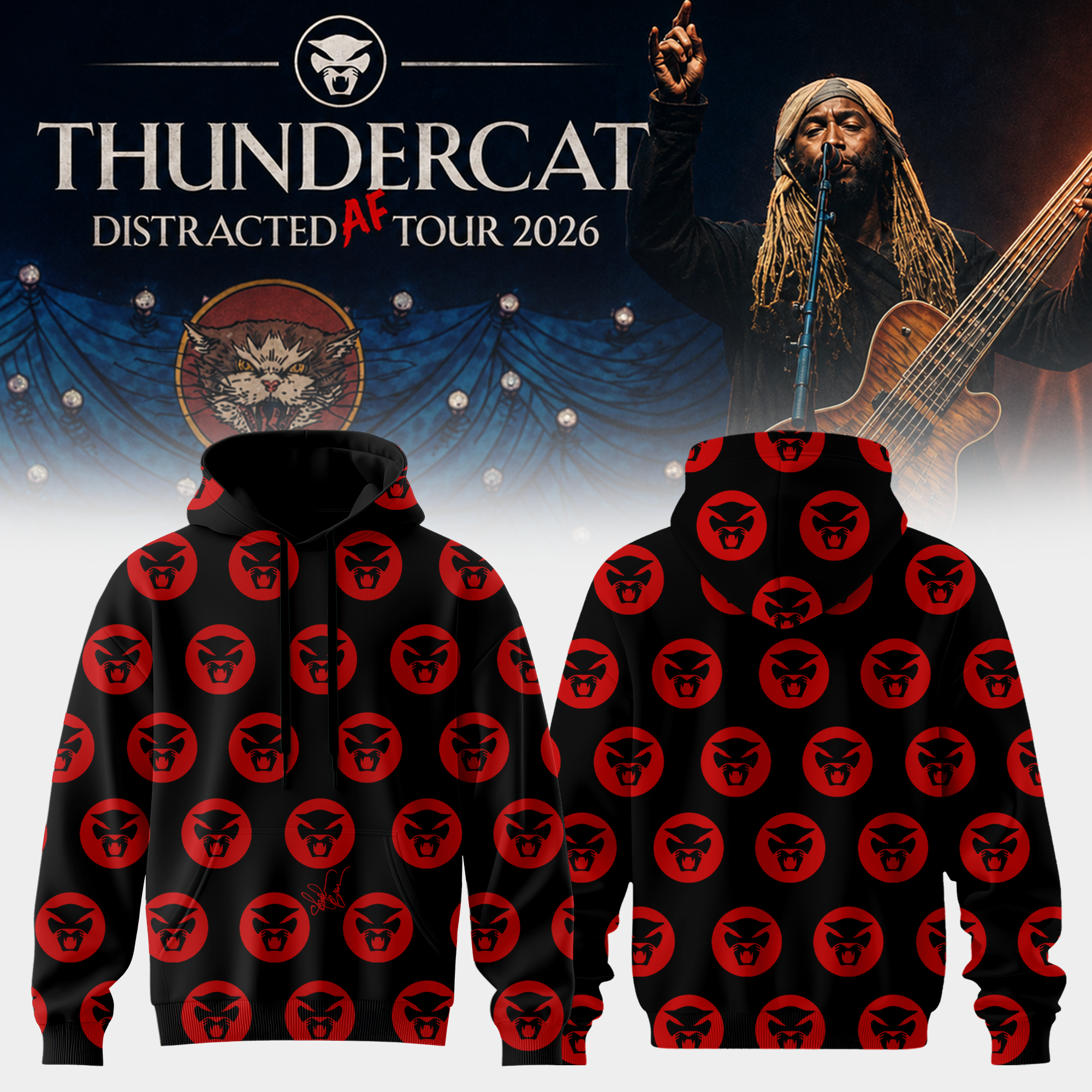 Thundercat Distracted AF Tour 2026 Signature Fan Hoodie