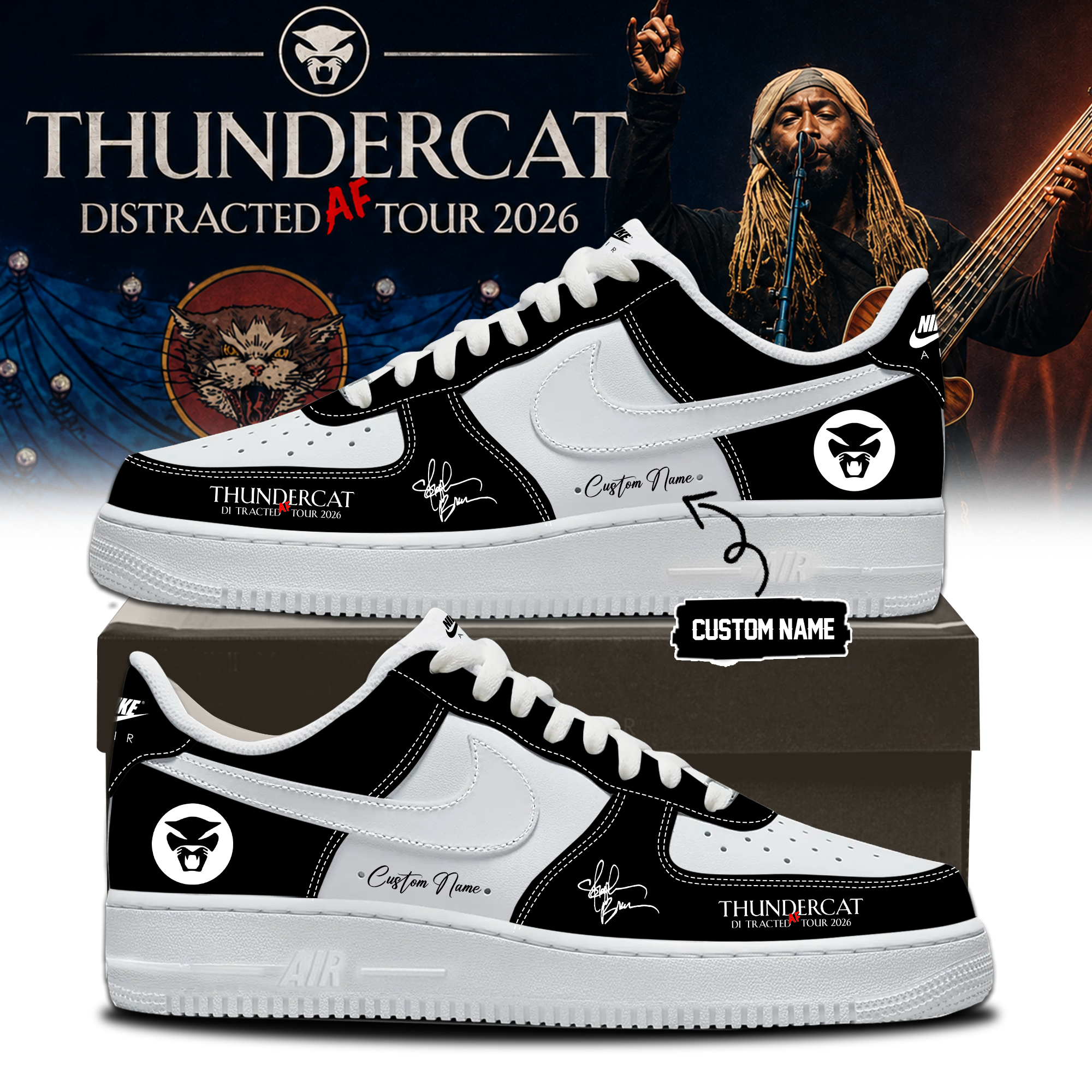 Thundercat Distracted Af Tour 2026 Limited Edition Air Force One Sneakers Signature Version