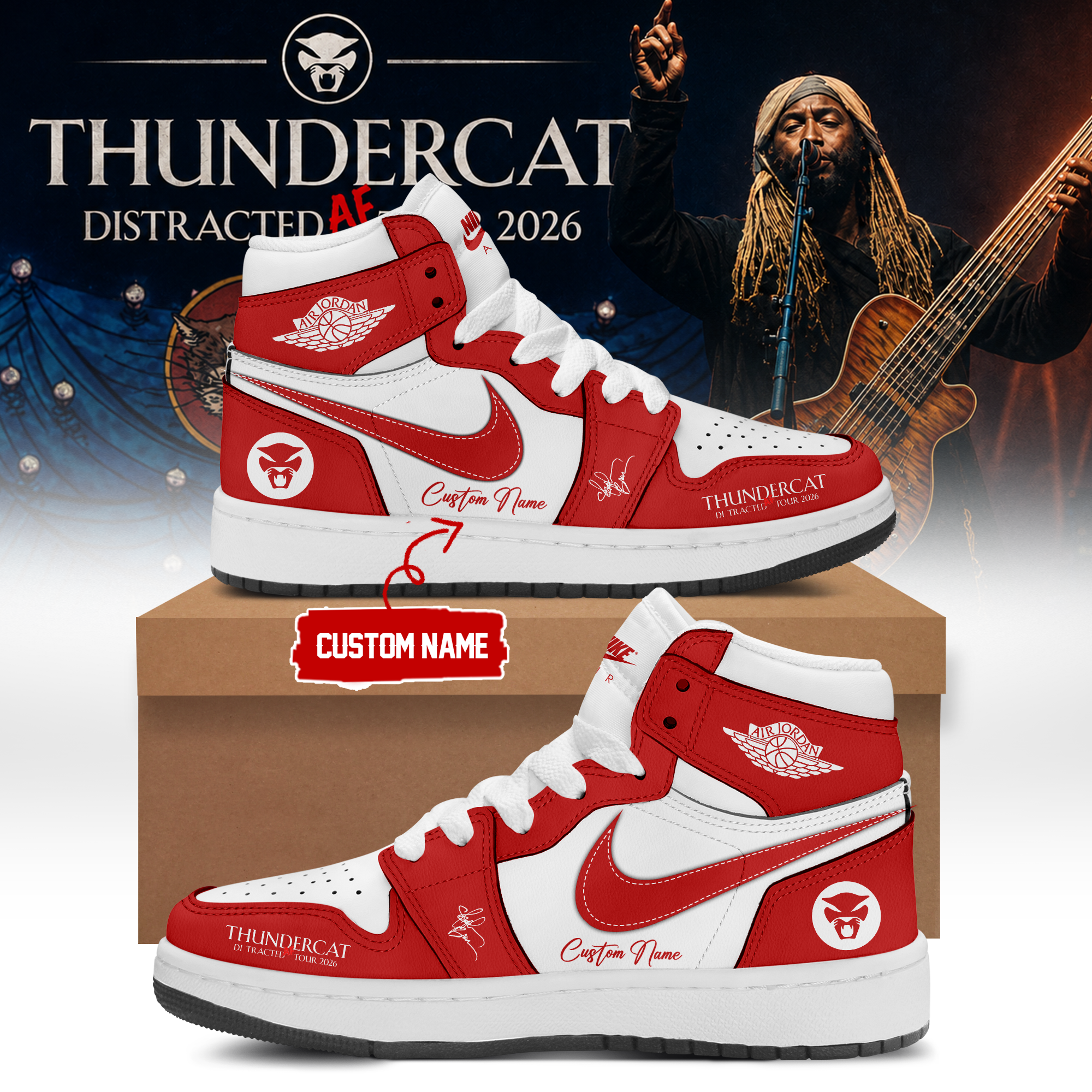 Thundercat Distracted Af Tour 2026 Limited Edition Air Jordan One Sneakers Classic Version