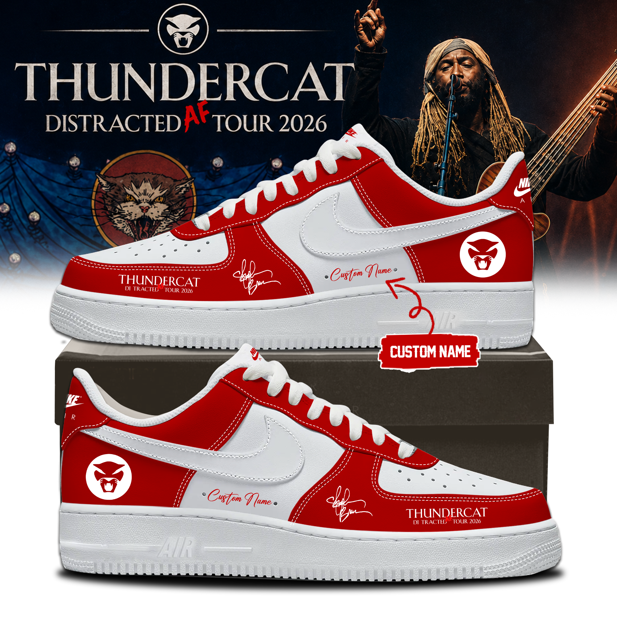 Thundercat Distracted Af Tour 2026 Limited Edition Air Jordan One Sneakers Signature Version