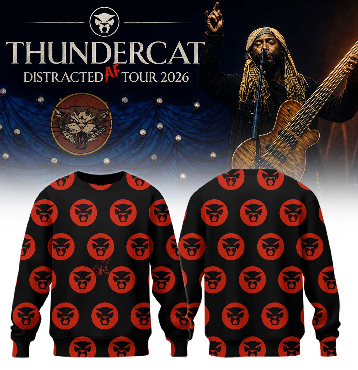 Thundercat Distracted Af Tour 2026 Limited Edition Graphic Sweatshirt Performance Version