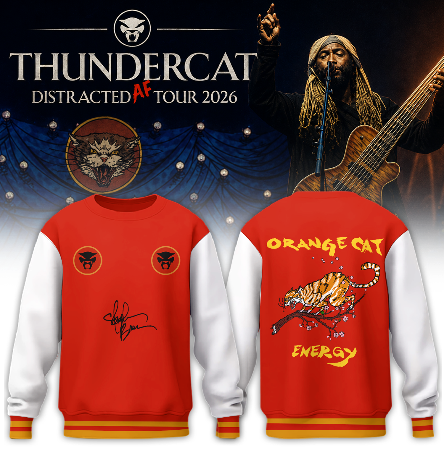 Thundercat Distracted Af Tour 2026 Limited Edition Graphic Sweatshirt Signature Version